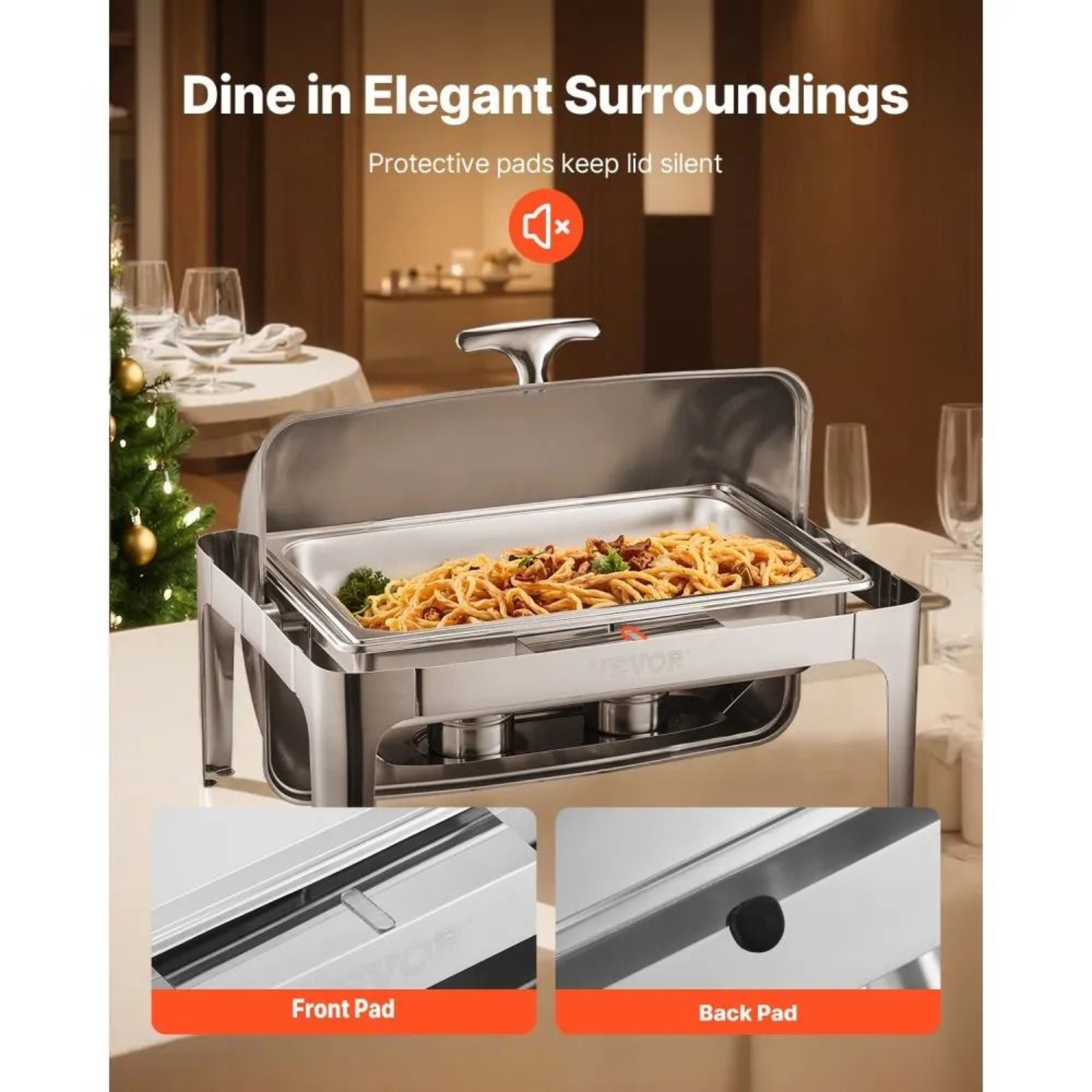 9 Qt Stainless Steel Roll Top Chafing Dish Buffet Warmer With Folding Stand 2