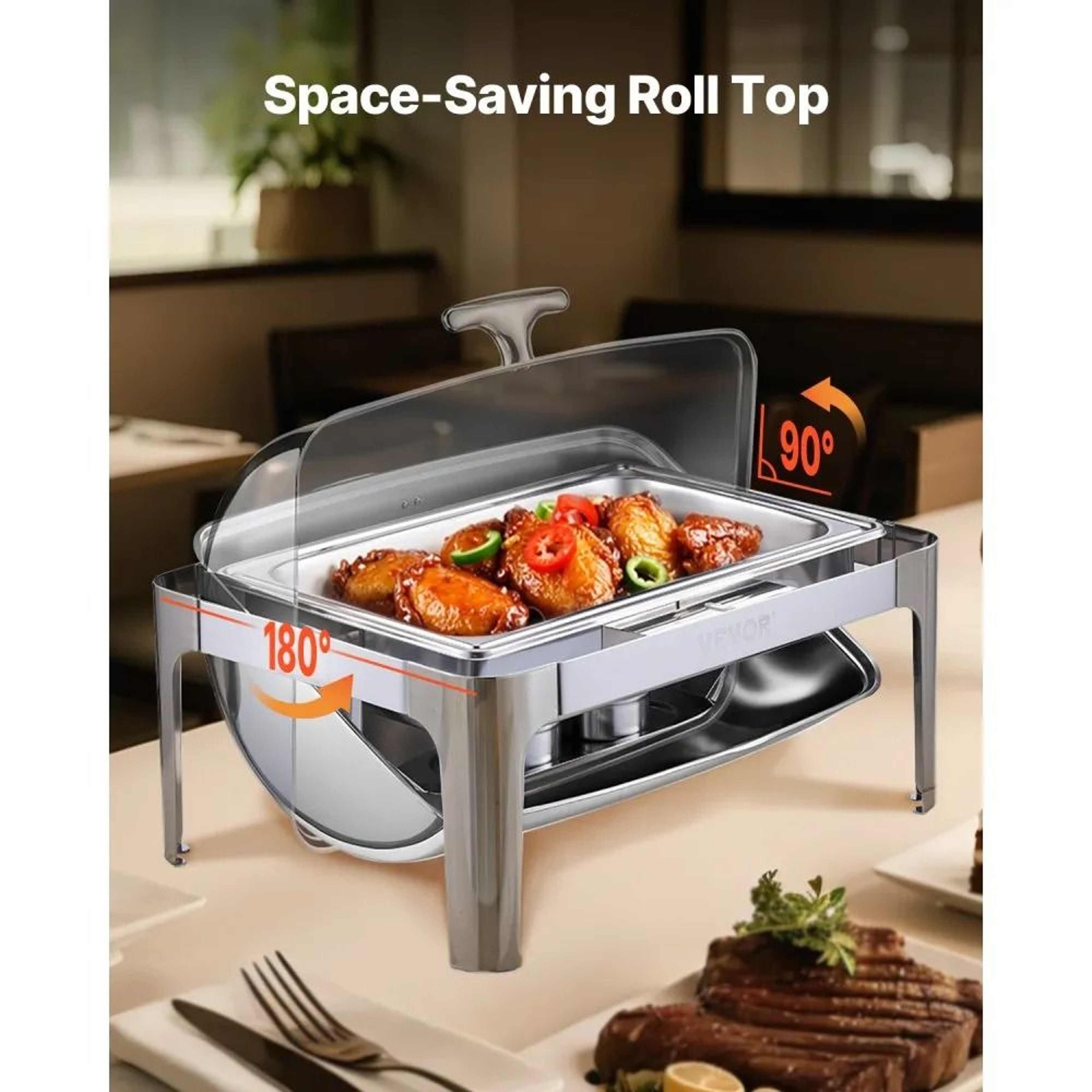9 Qt Stainless Steel Roll Top Chafing Dish Buffet Warmer With Folding Stand 4