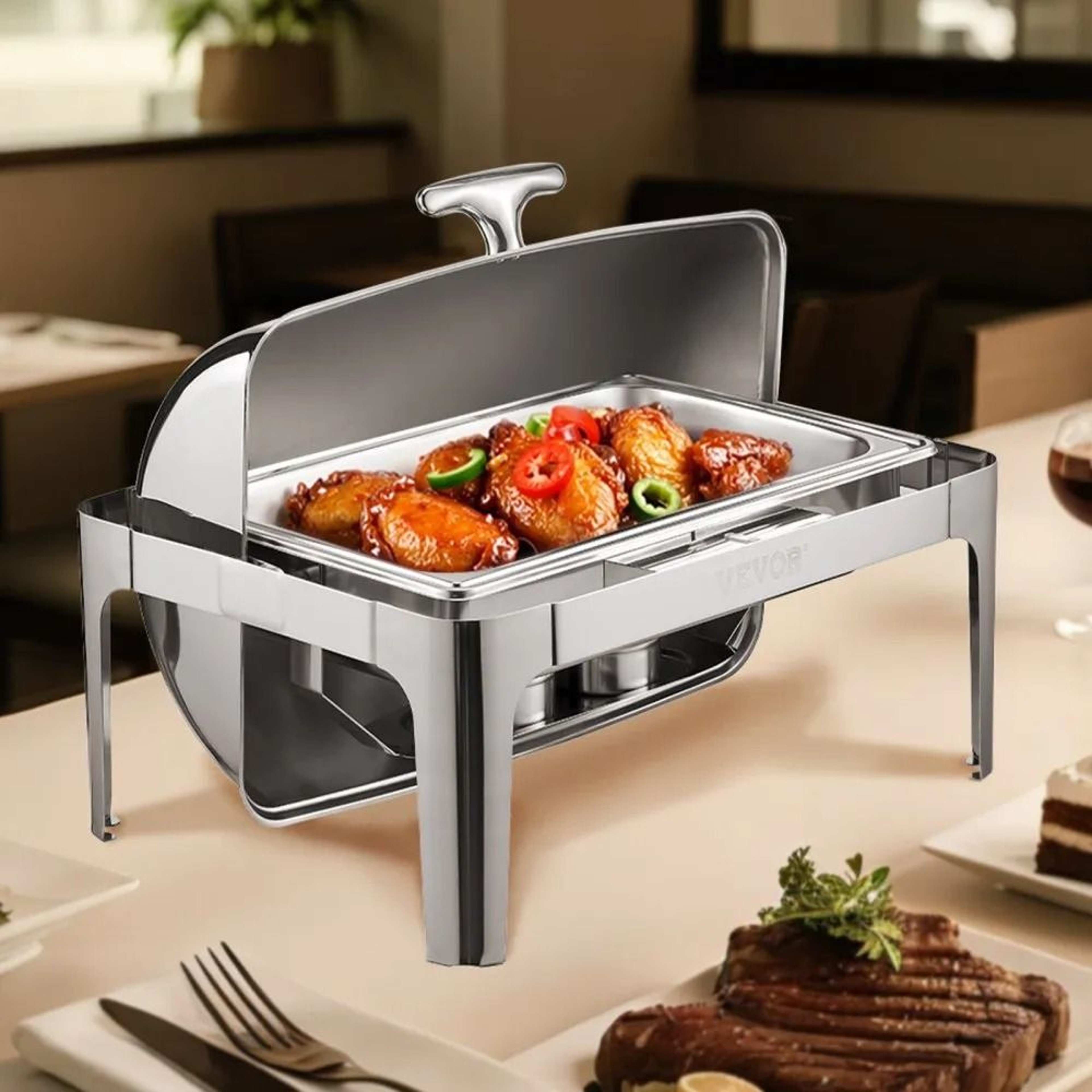 9 Qt Stainless Steel Roll Top Chafing Dish Buffet Warmer With Folding Stand 6