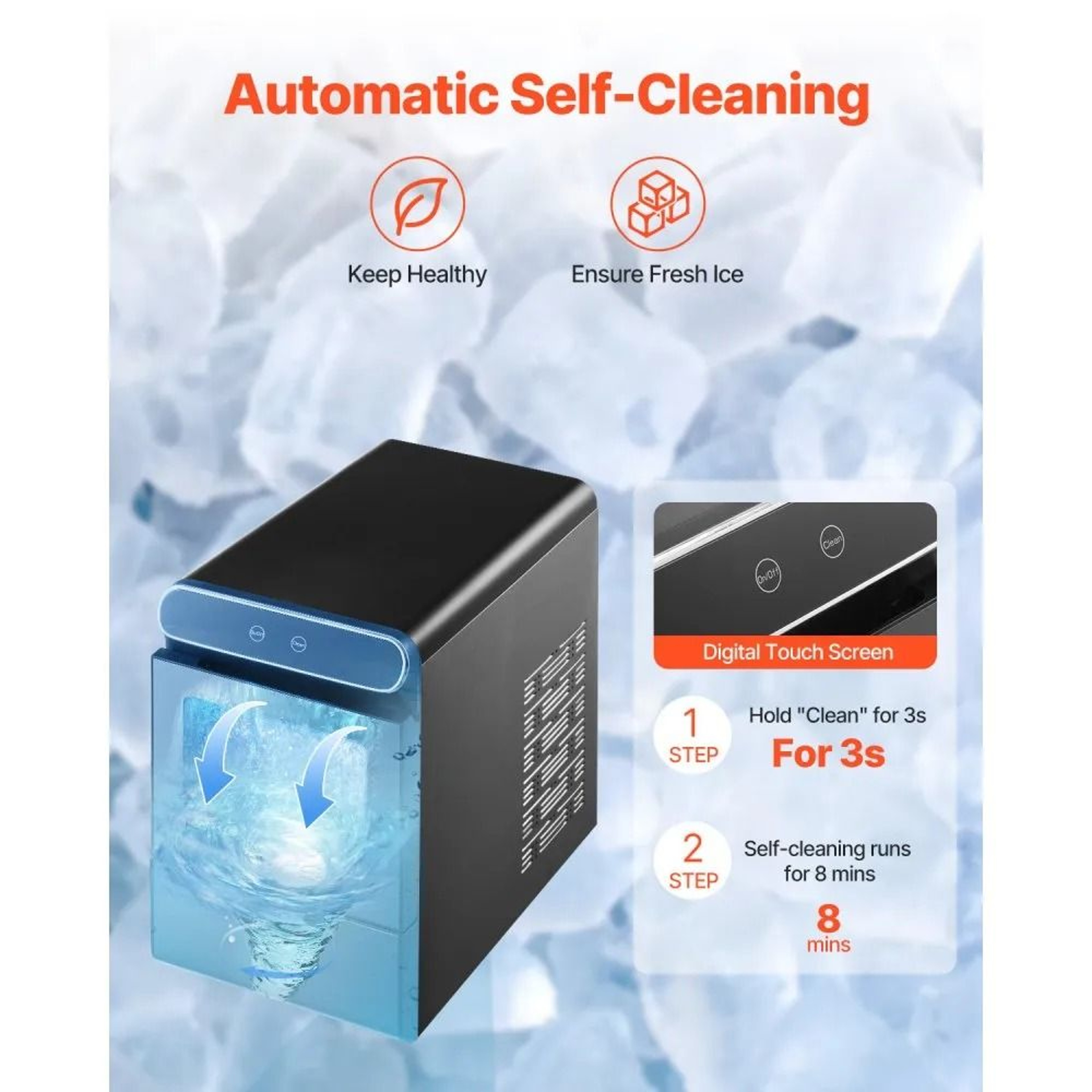 Countertop Nugget Ice Maker 37 Lbs Per Day With SelfCleaning And Stainless Steel Body 3