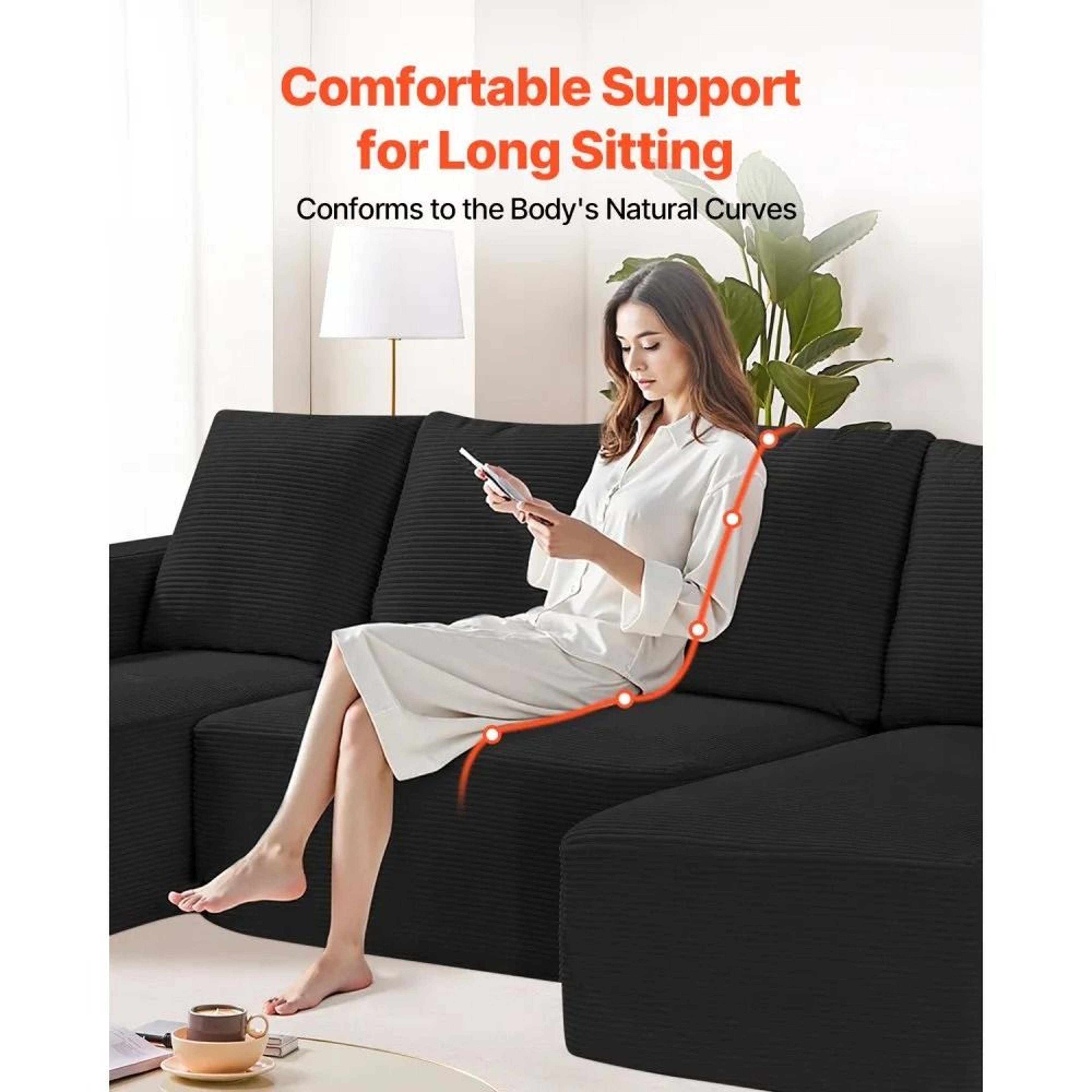 U Shaped Modular Sectional Sofa With Chaise And Black Corduroy Upholstery 1