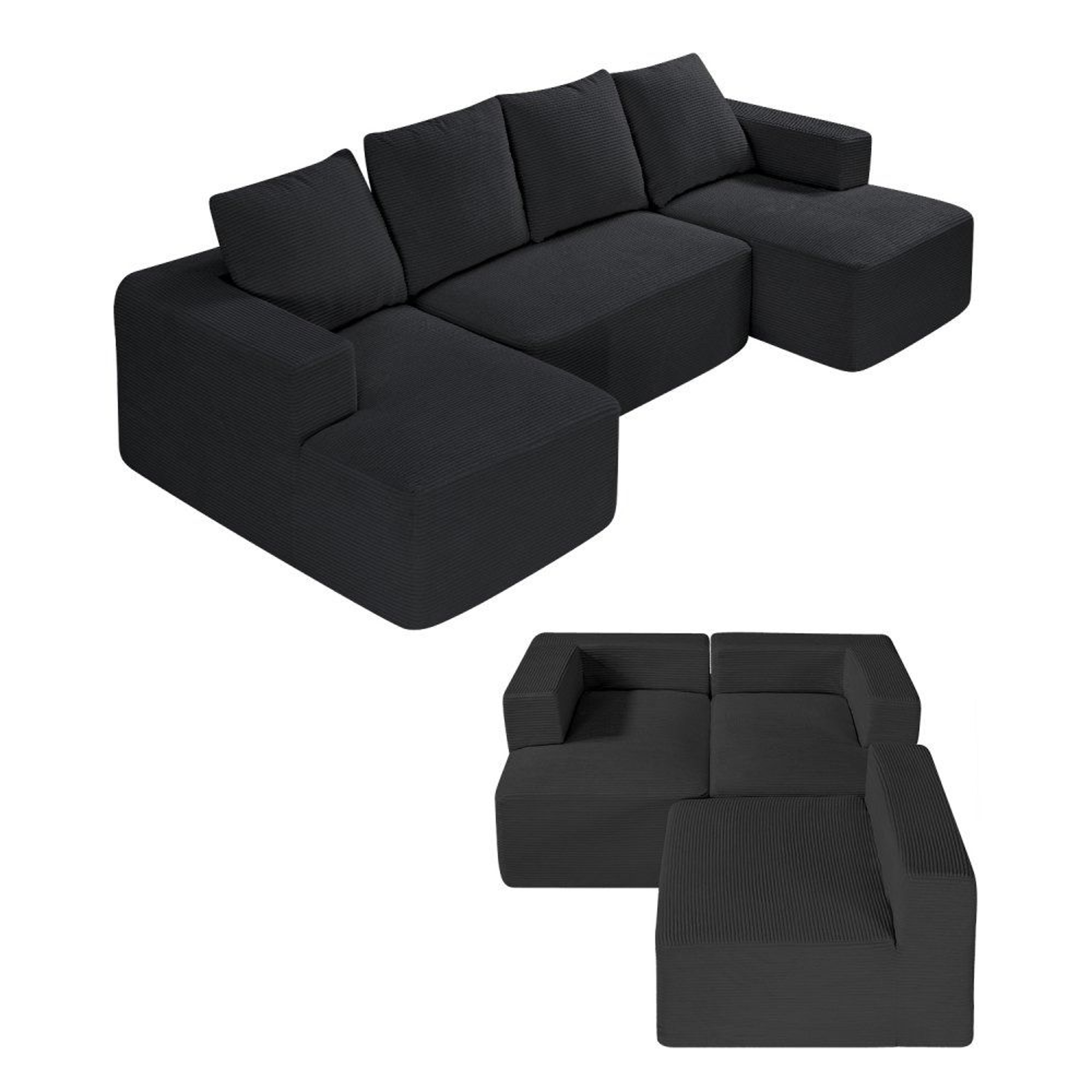 U Shaped Modular Sectional Sofa With Chaise And Black Corduroy Upholstery 0