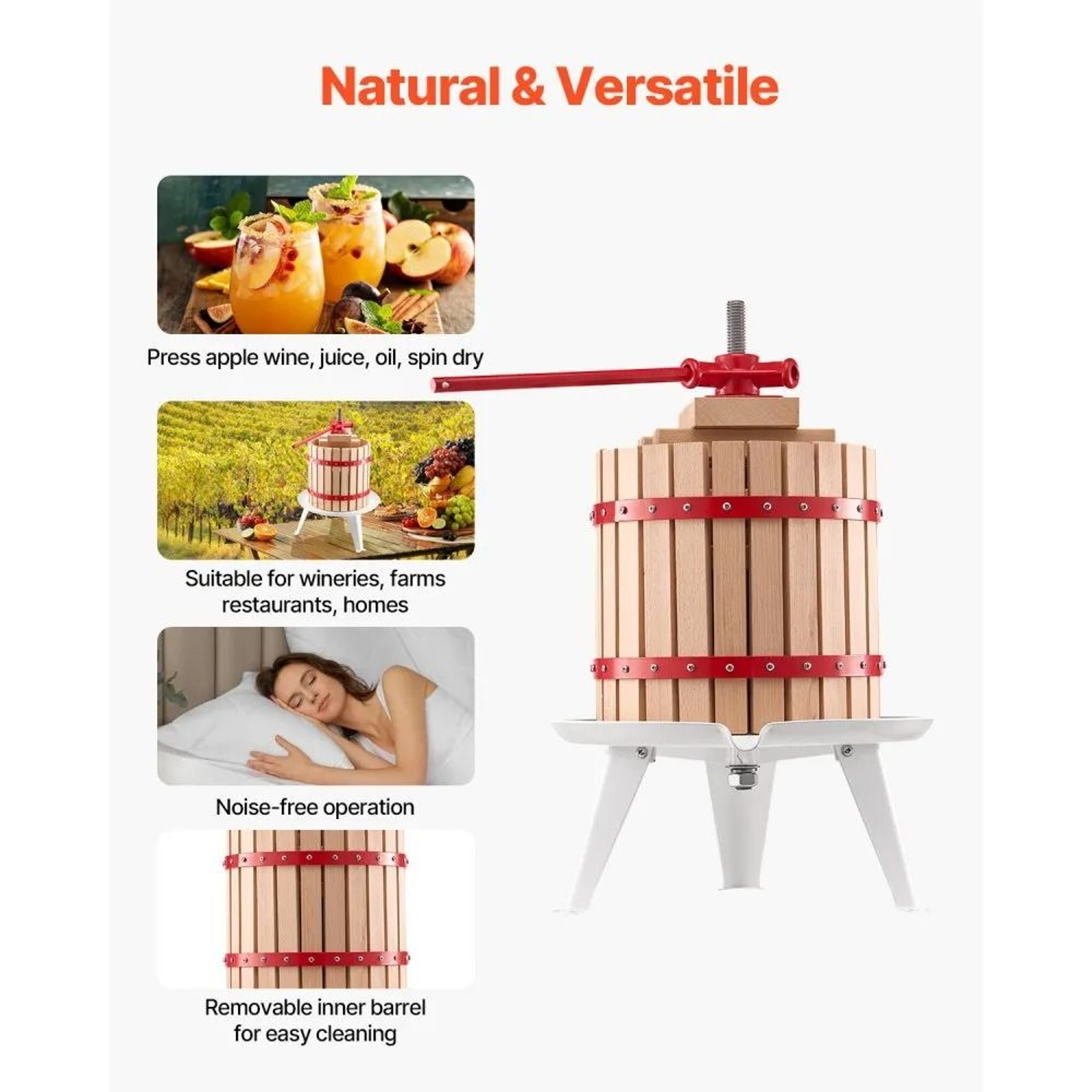 32 Gallon Manual Fruit Wine Press With Solid Beechwood Basket And Rotating Handle 6