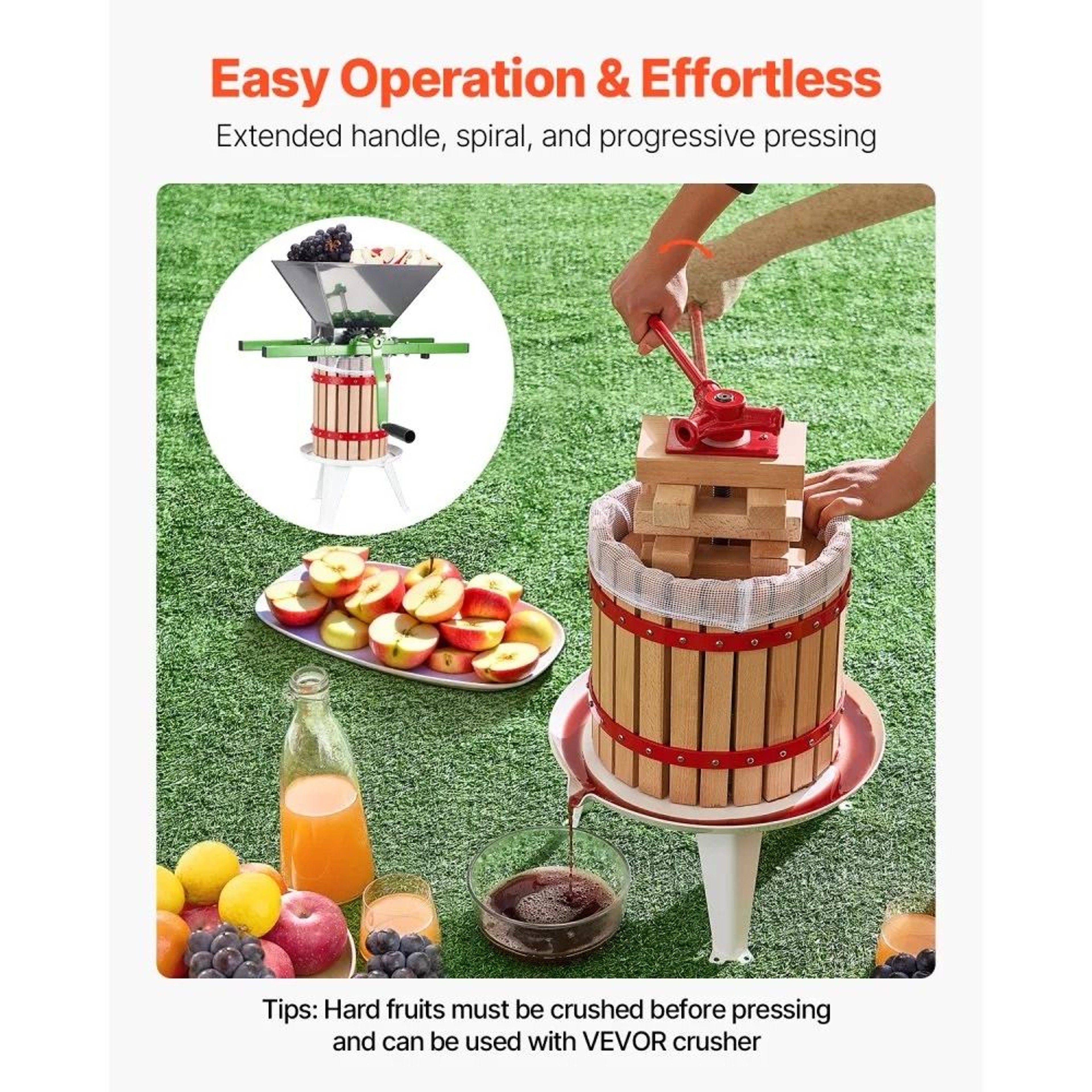 32 Gallon Manual Fruit Wine Press With Solid Beechwood Basket And Rotating Handle 4