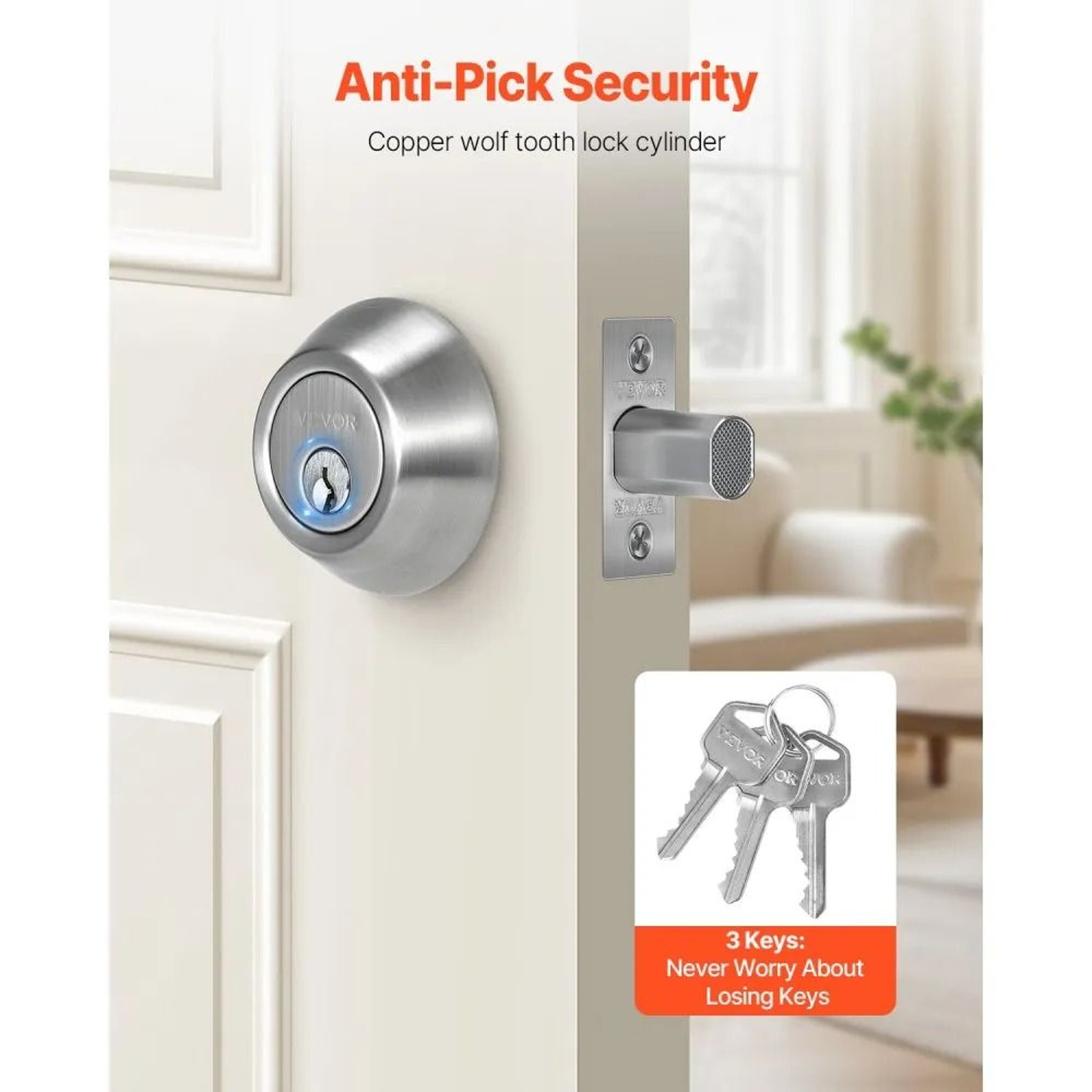 Single Cylinder Deadbolt Door Lock With Adjustable Latch And Satin Nickel Finish 3