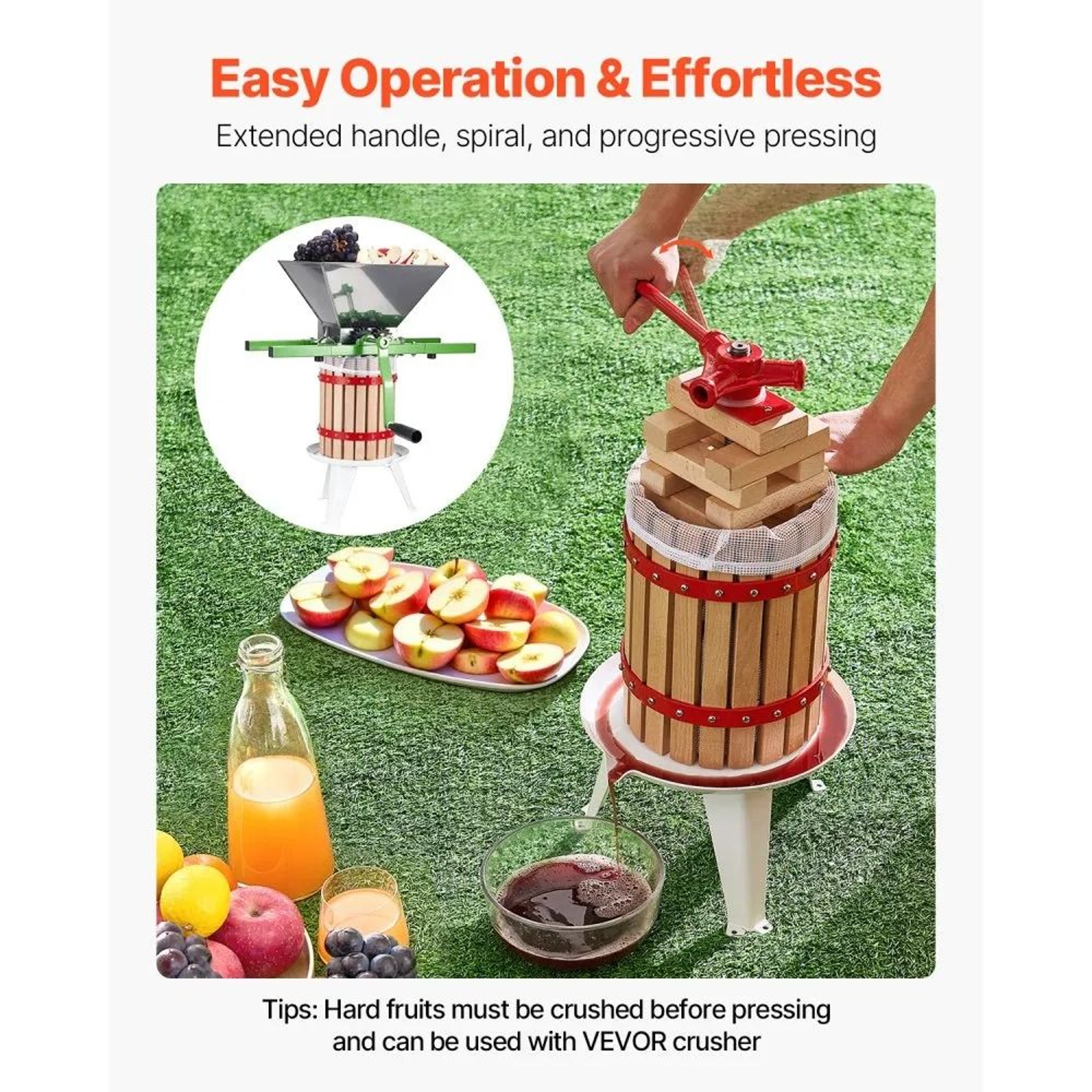 16 Gallon Manual Fruit Wine Press With Solid Beechwood Basket And Handle 2