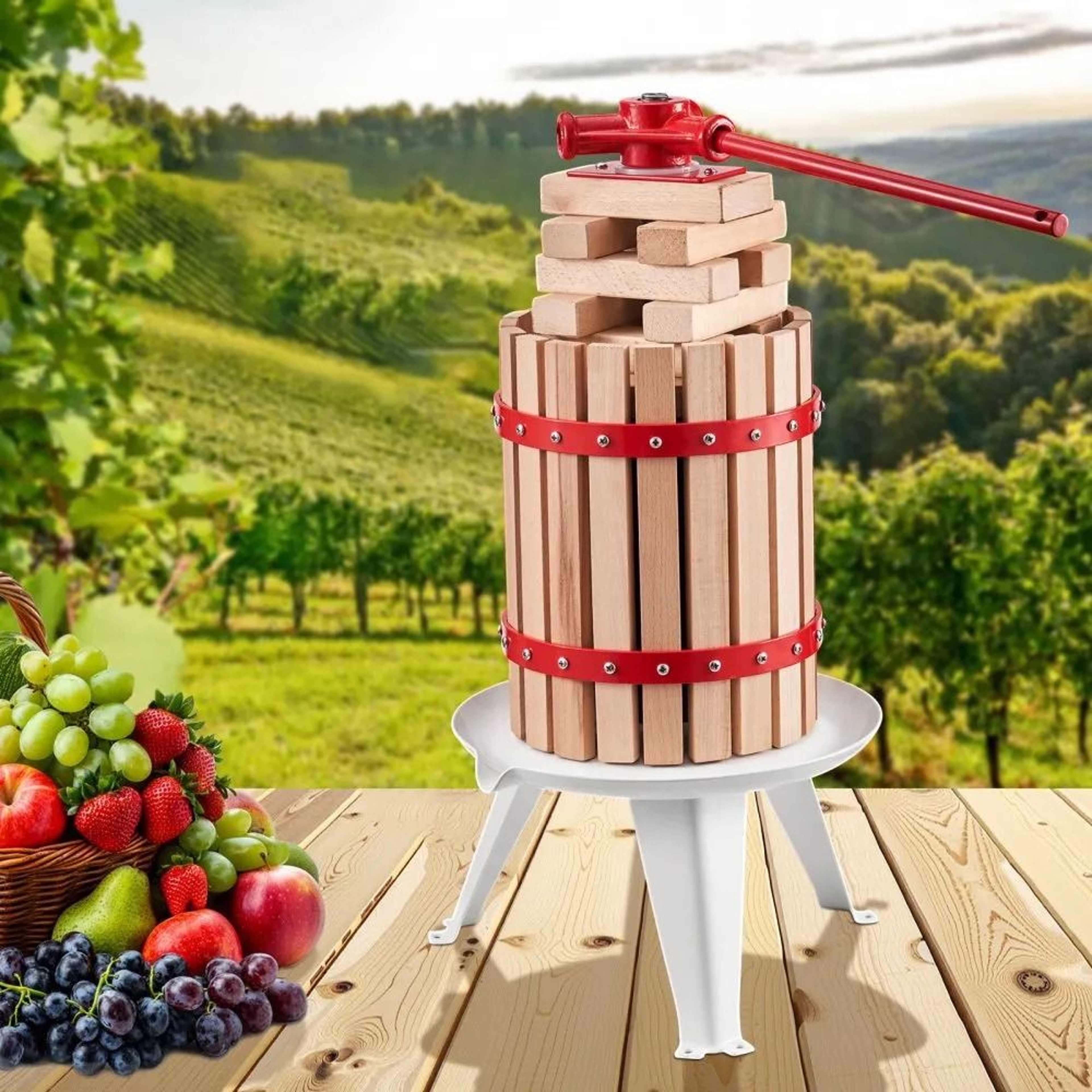 16 Gallon Manual Fruit Wine Press With Solid Beechwood Basket And Handle 4