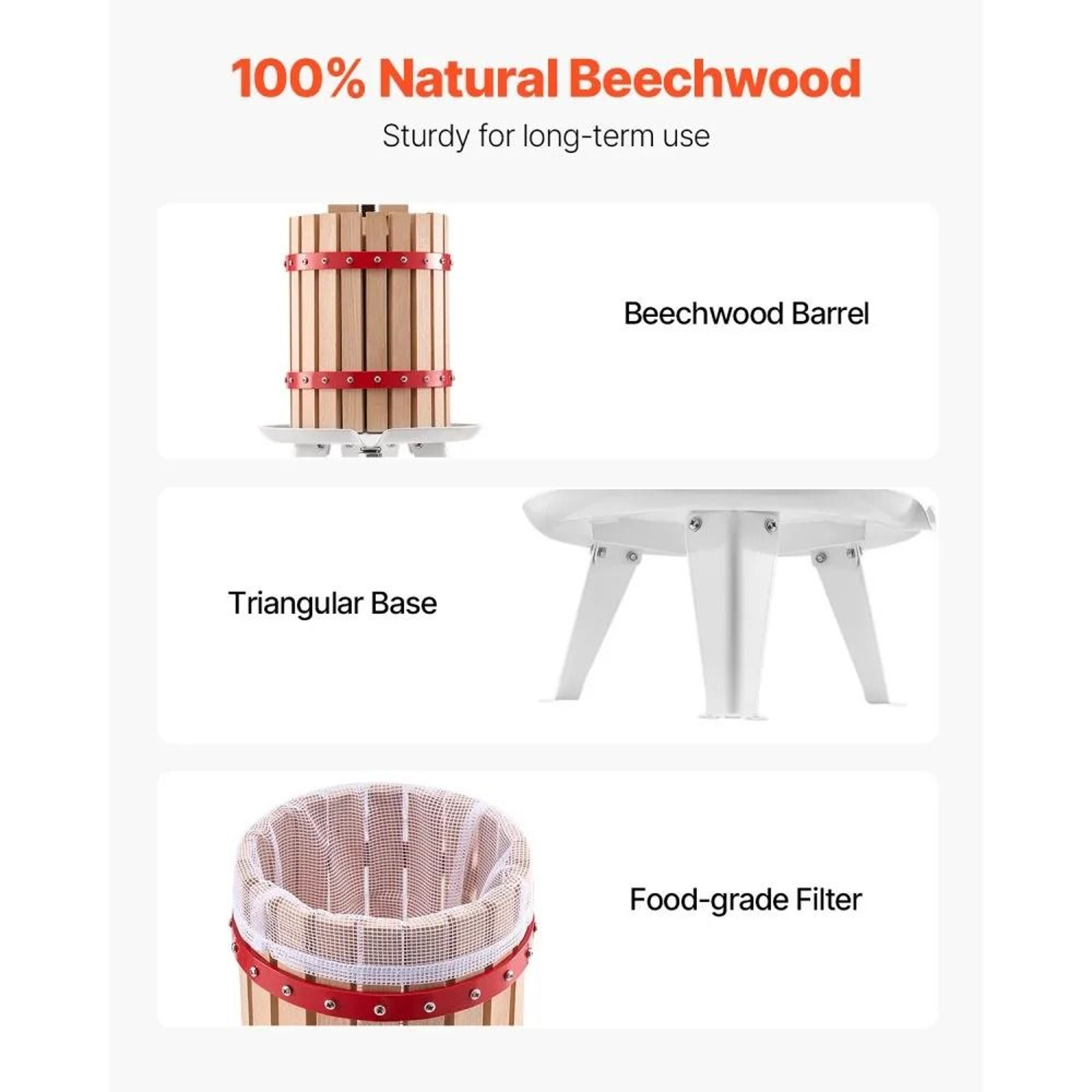 16 Gallon Manual Fruit Wine Press With Solid Beechwood Basket And Handle 6
