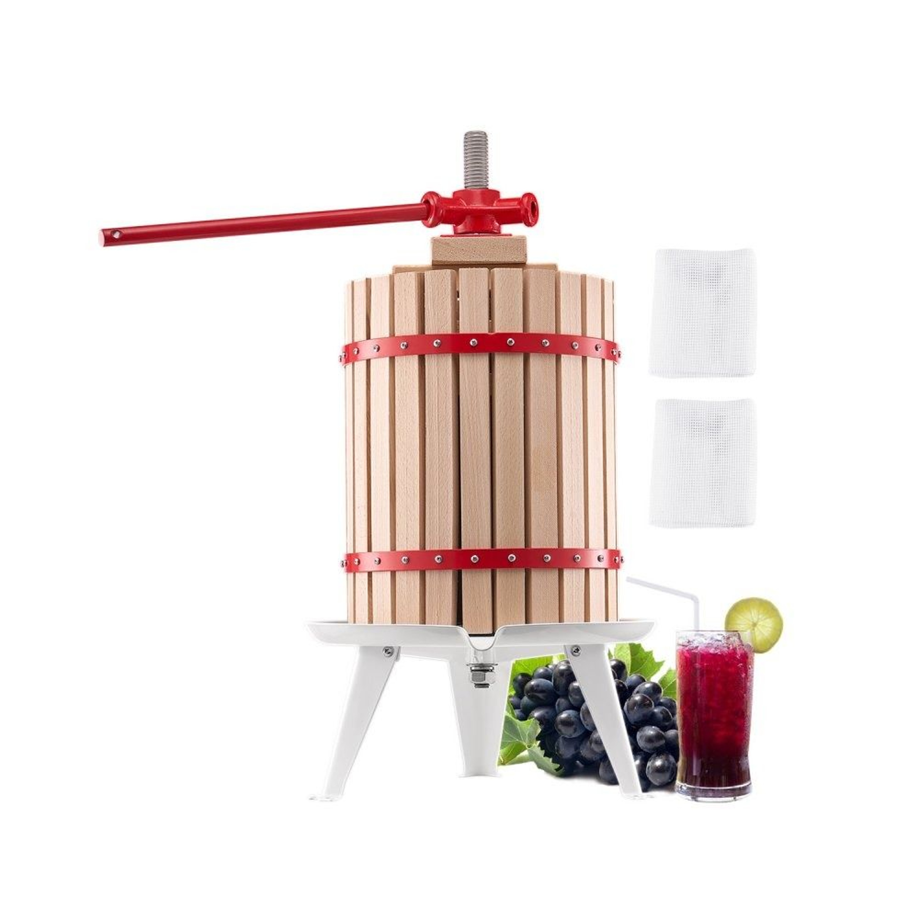 475 Gallon Manual Fruit Wine Press With Solid Beechwood Basket And Handle 0