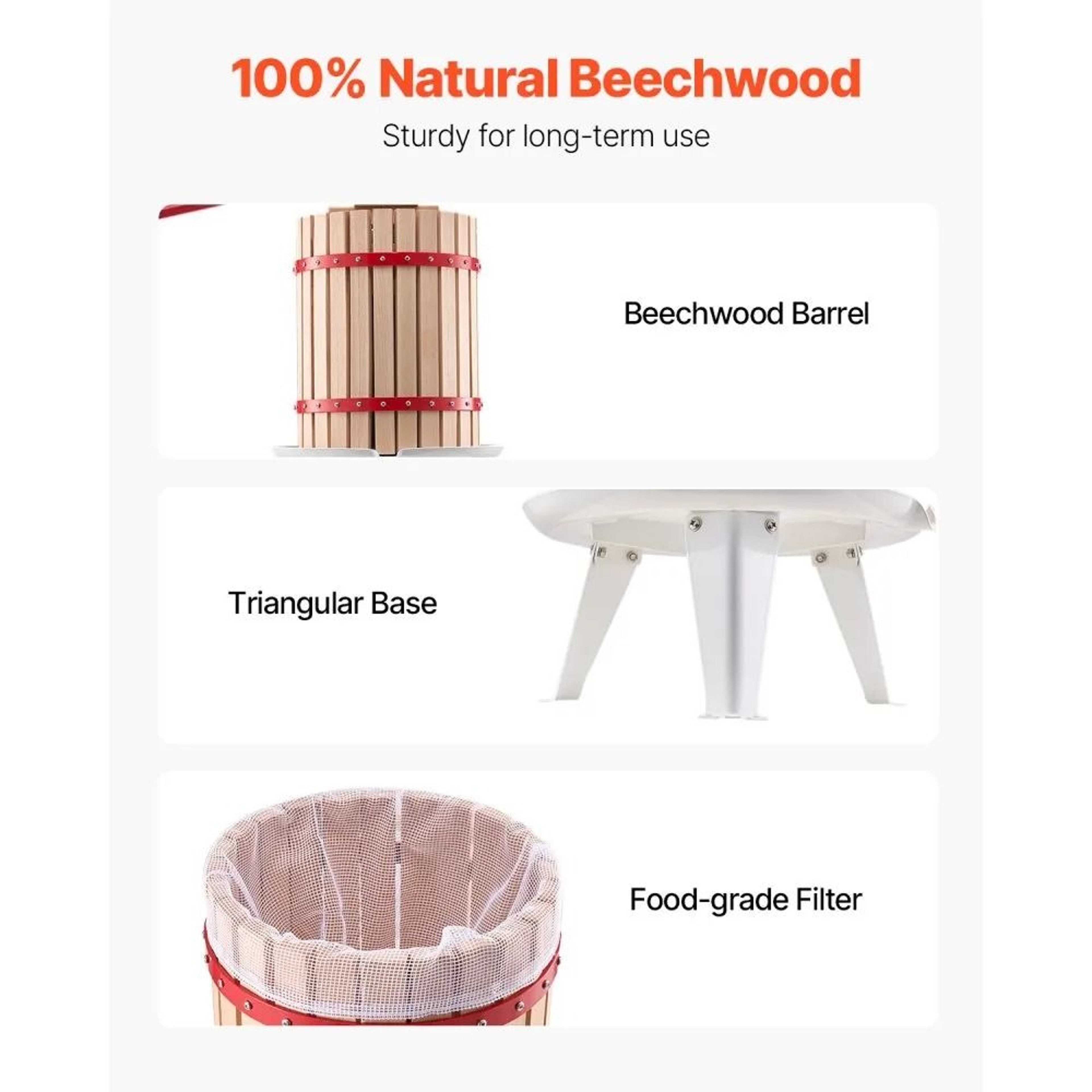 475 Gallon Manual Fruit Wine Press With Solid Beechwood Basket And Handle 4