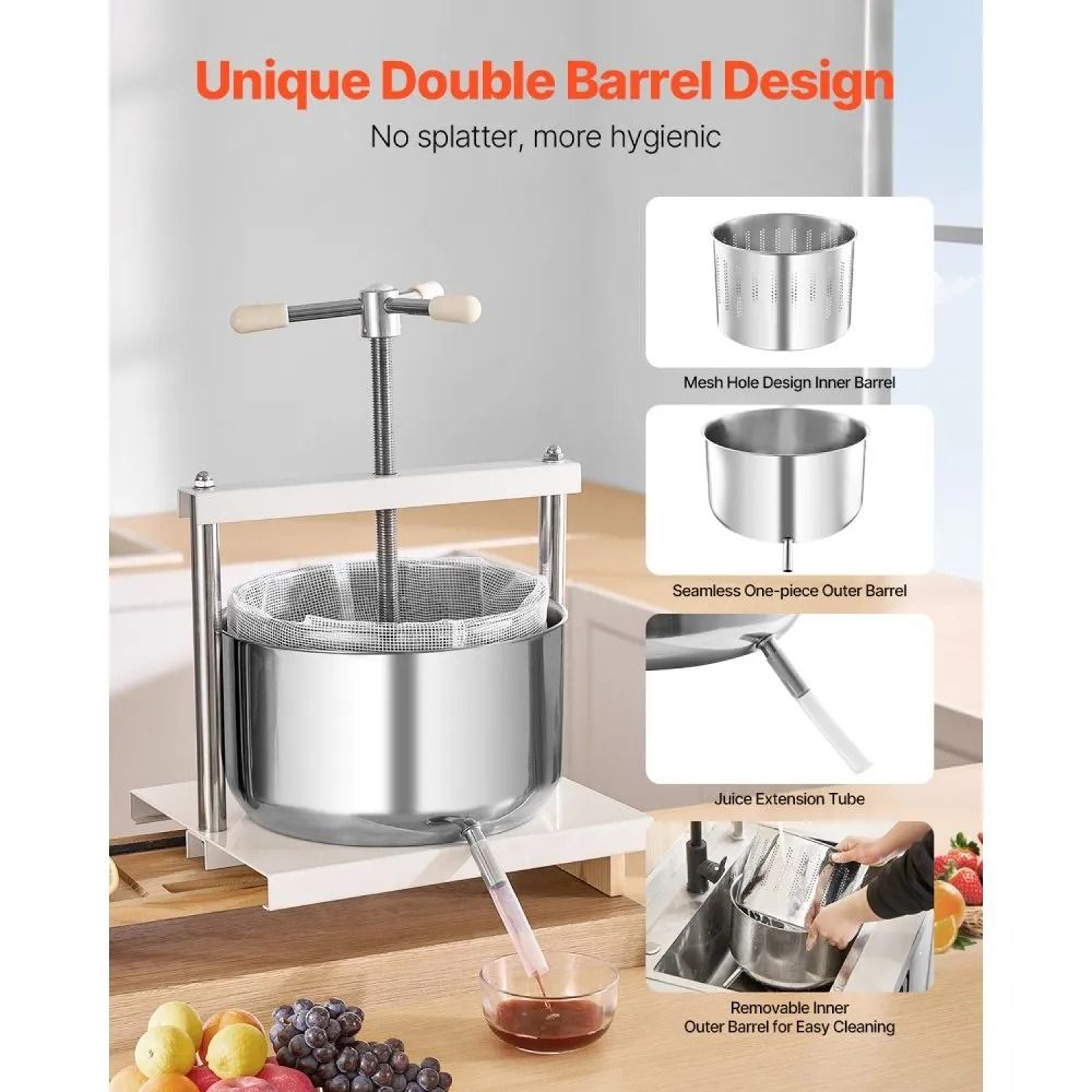 317 Gallon Stainless Steel Fruit Wine Press With Manual Handle And Dual Barrels 1