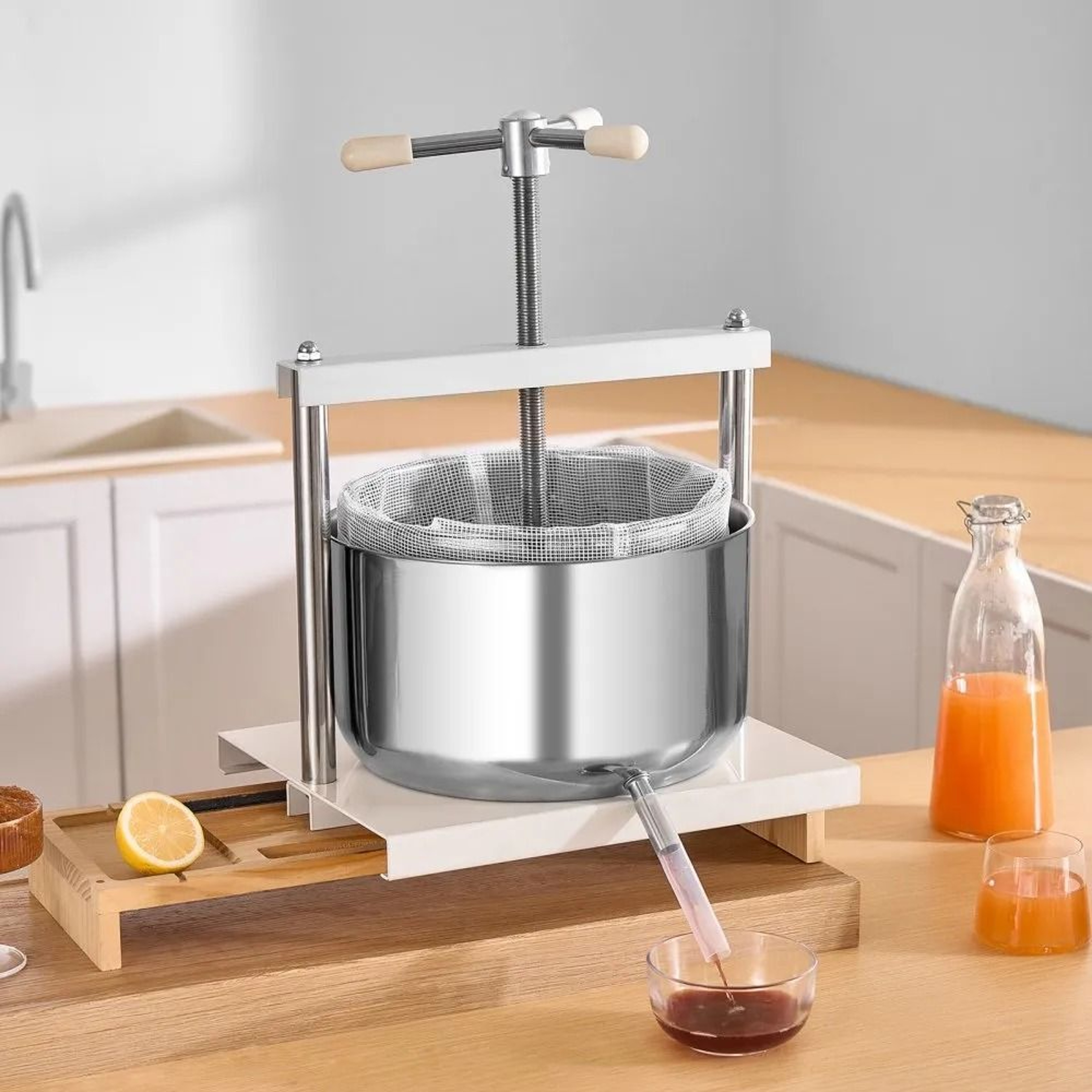 317 Gallon Stainless Steel Fruit Wine Press With Manual Handle And Dual Barrels 6