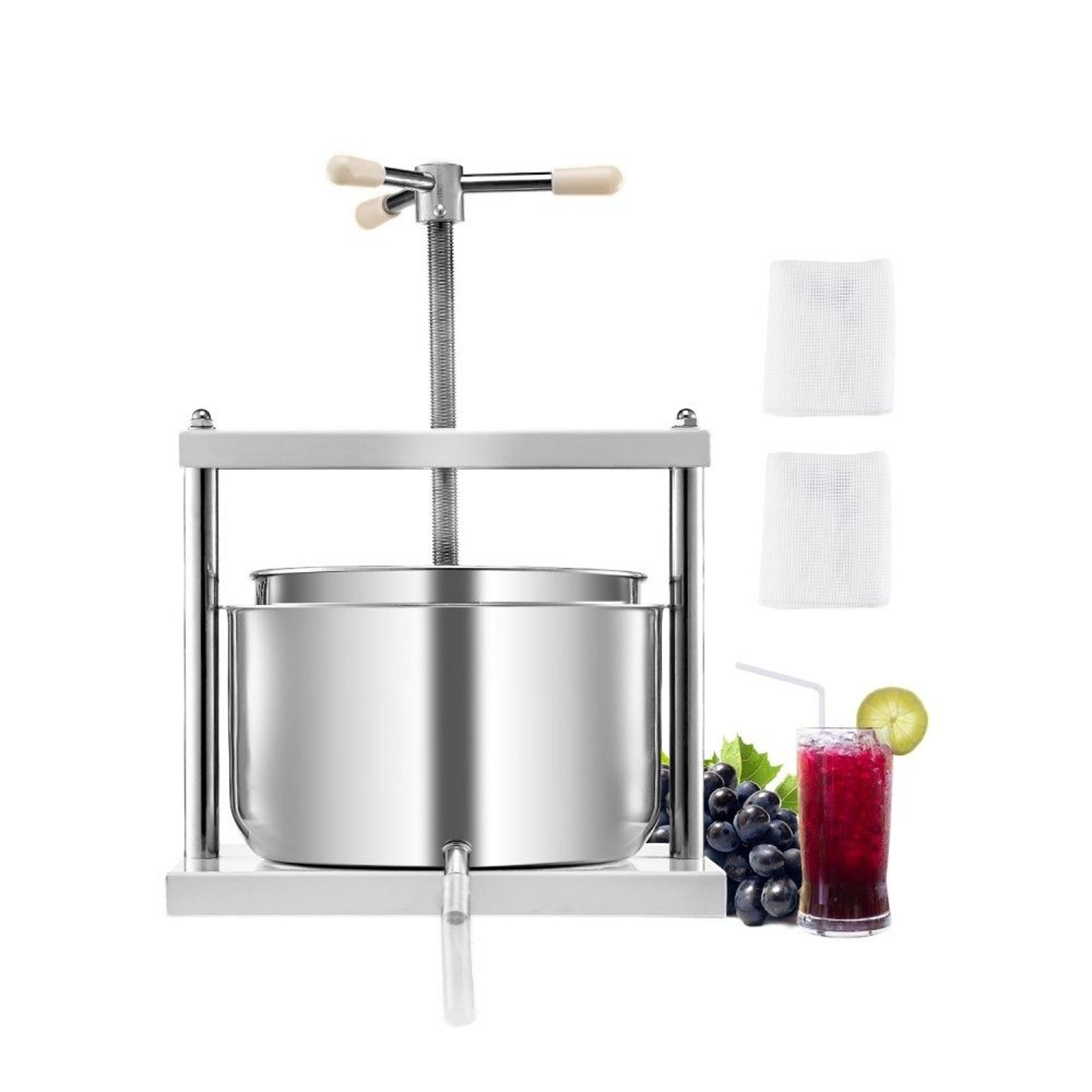 317 Gallon Stainless Steel Fruit Wine Press With Manual Handle And Dual Barrels 0