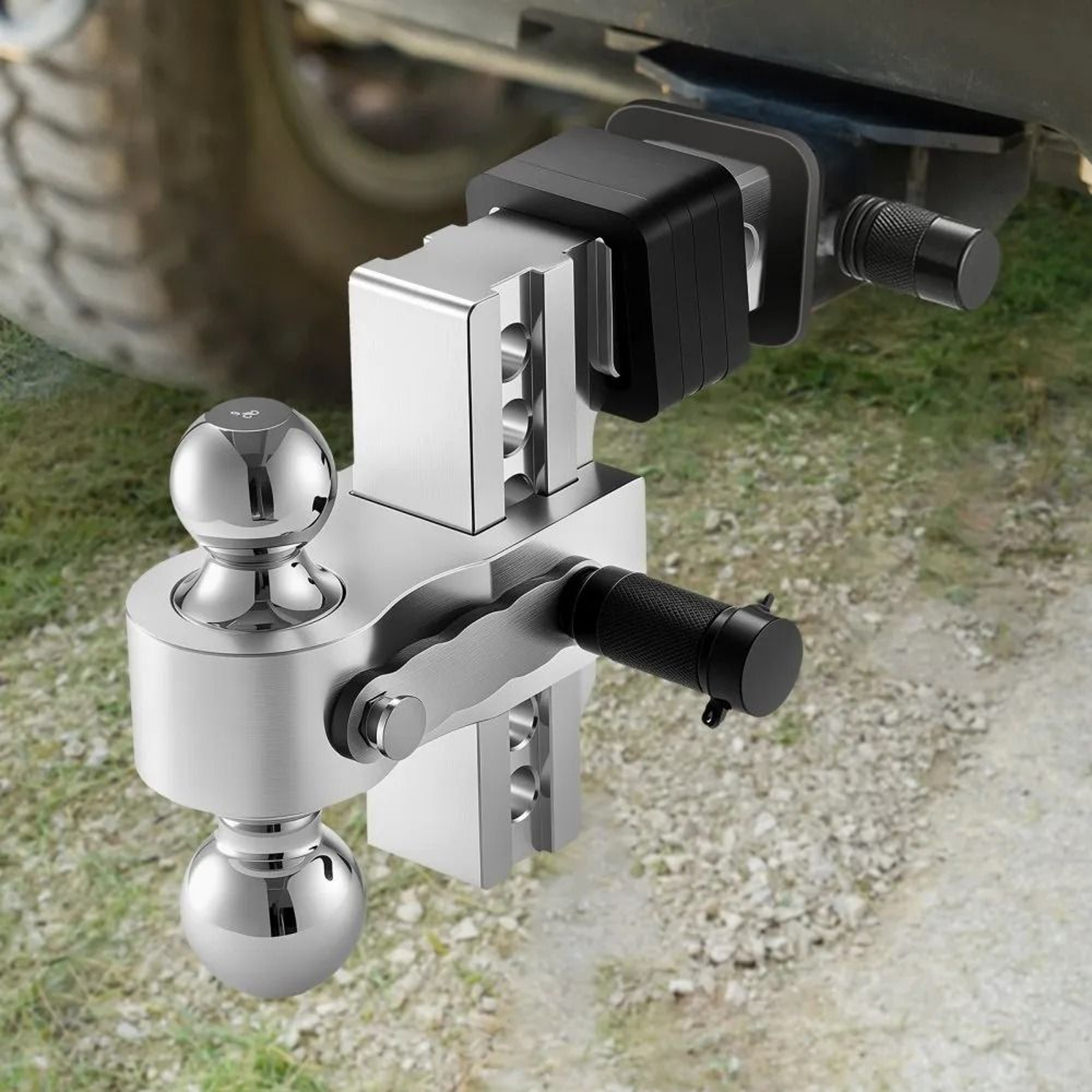 Adjustable Trailer Hitch With 6Inch Drop And TriBall Mount For 2Inch Receiver 6