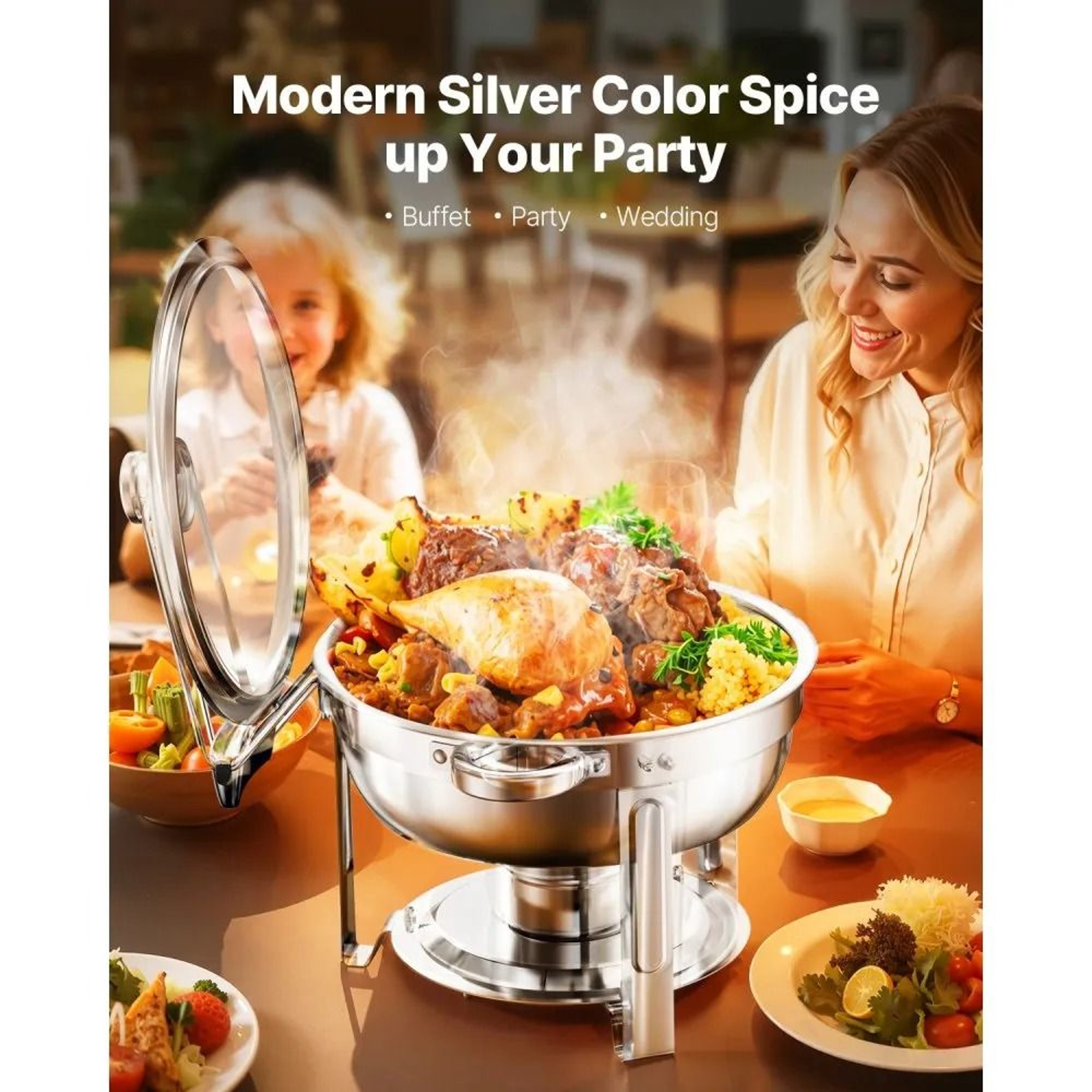 5 Qt Stainless Steel Chafing Dish Buffet Set With Glass Lids And Folding Stands 2 Pack 1