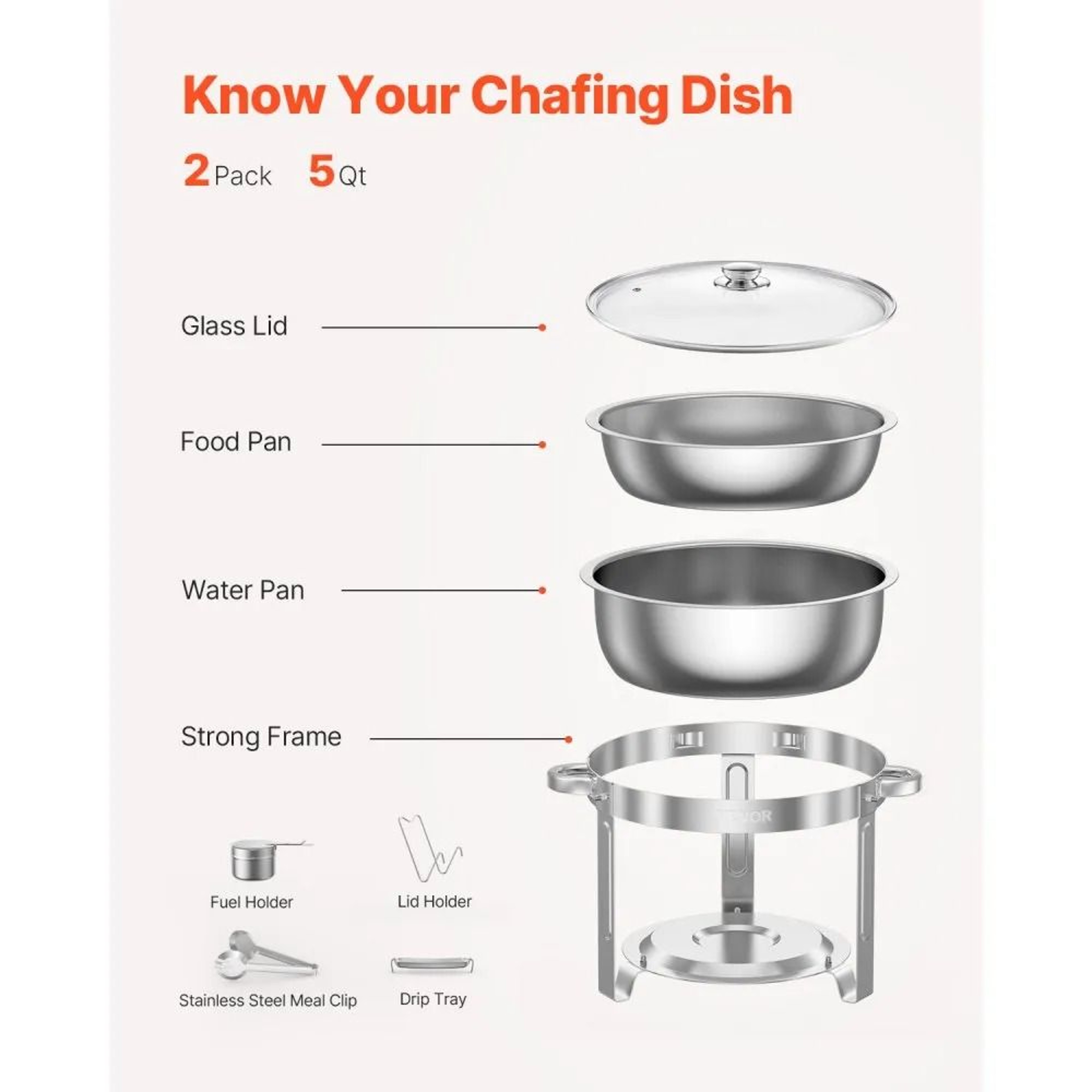 5 Qt Stainless Steel Chafing Dish Buffet Set With Glass Lids And Folding Stands 2 Pack 2
