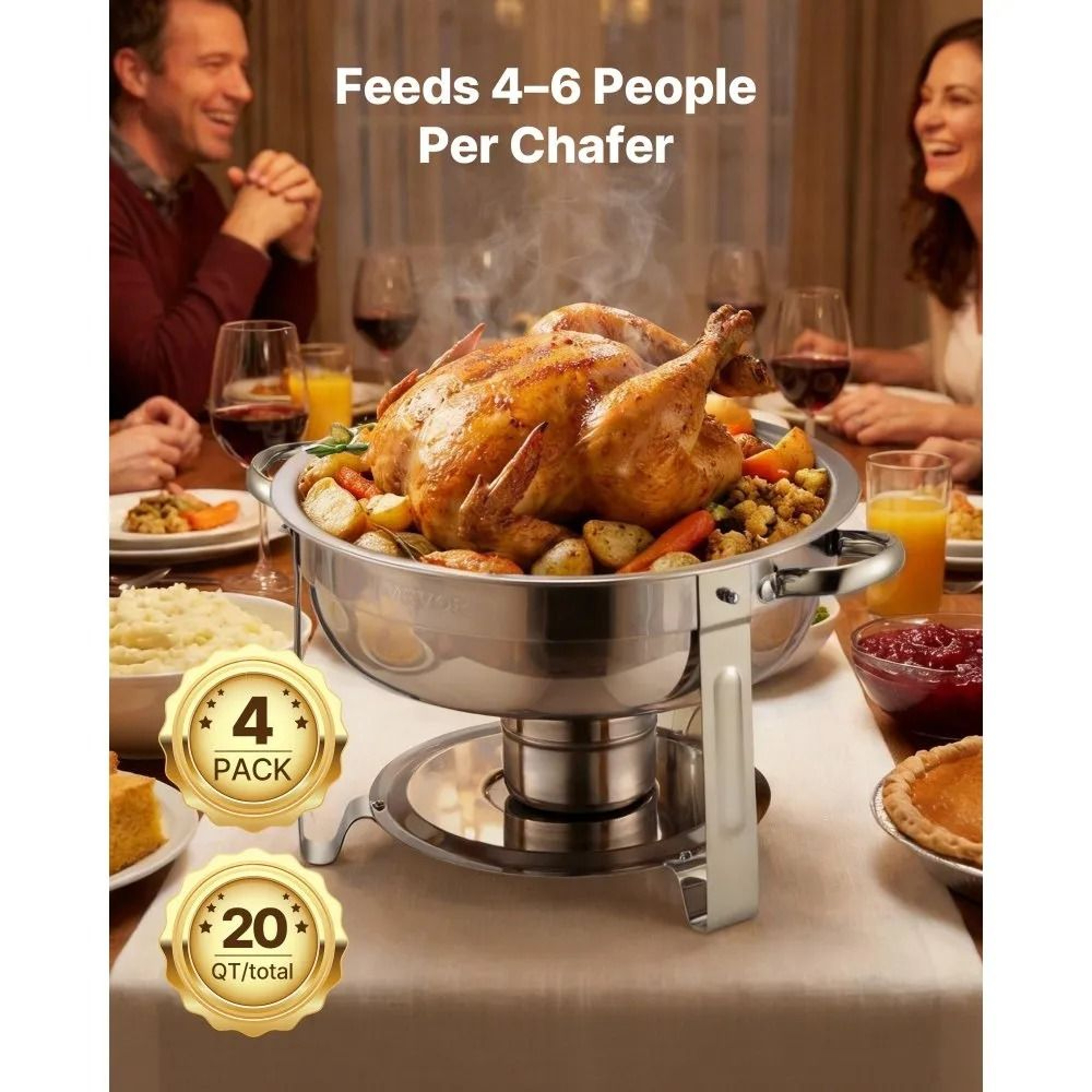 5 Qt Stainless Steel Chafing Dish Buffet Set With Folding Stands 4 Pack Silver 1