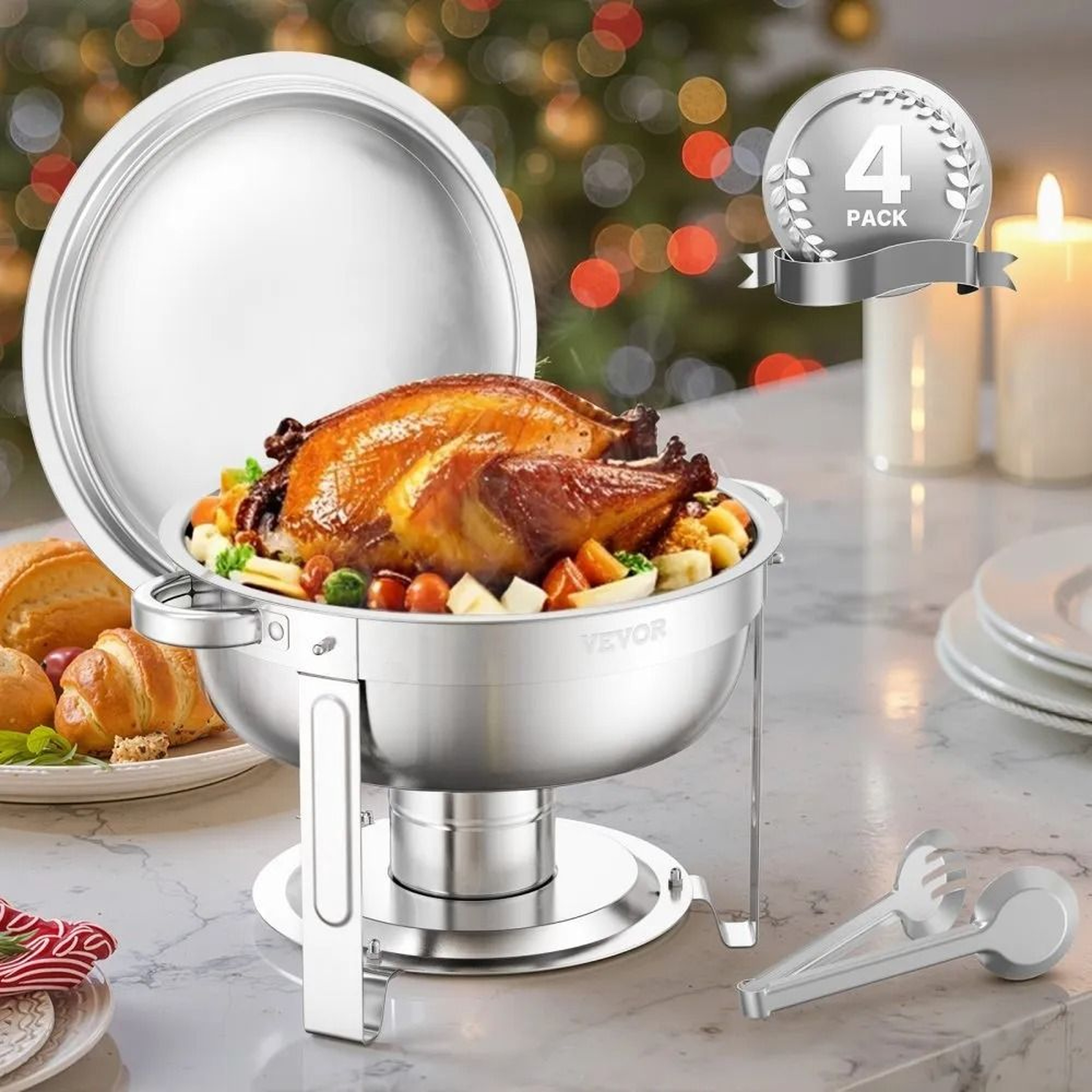 5 Qt Stainless Steel Chafing Dish Buffet Set With Folding Stands 4 Pack Silver 7