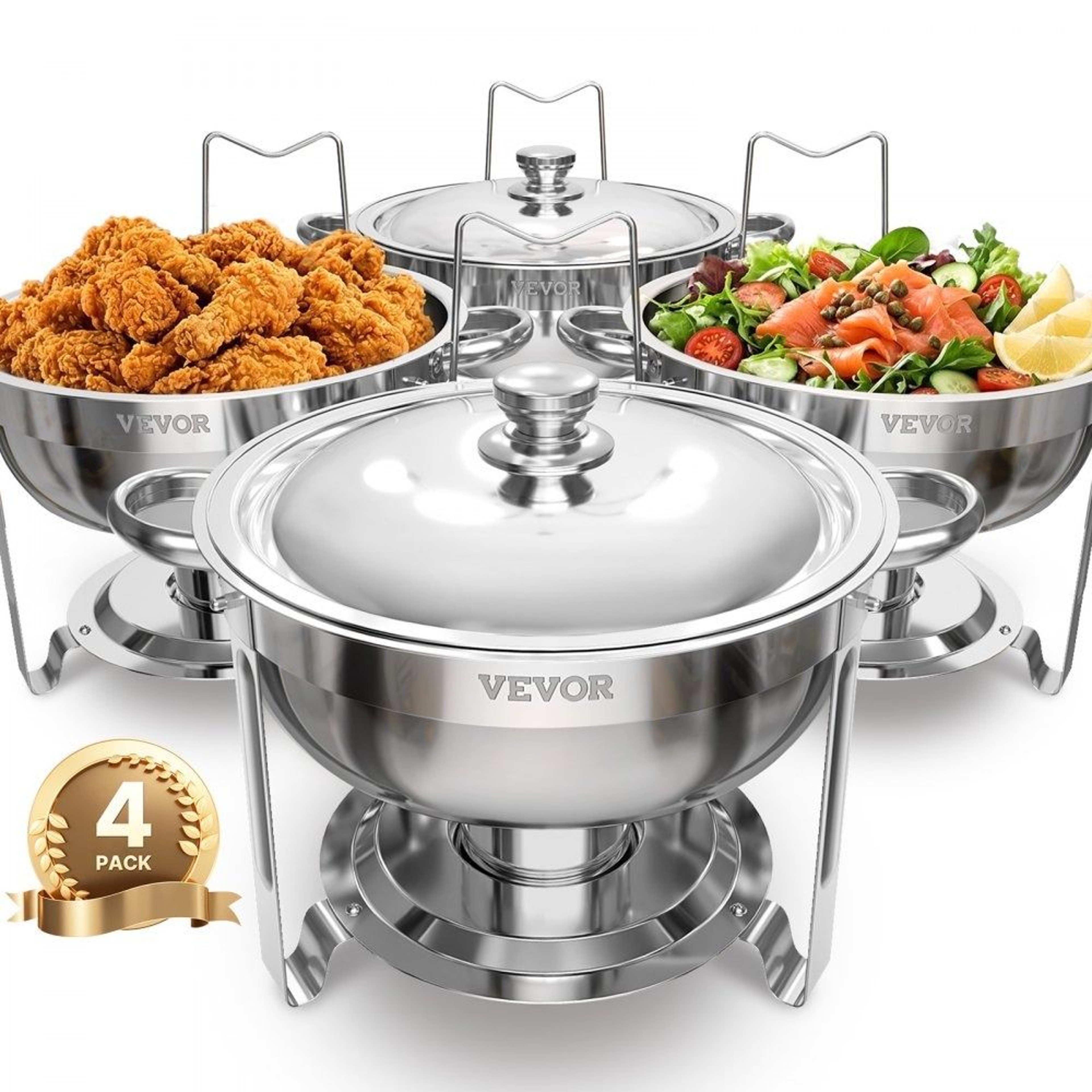 5 Qt Stainless Steel Chafing Dish Buffet Set With Folding Stands 4 Pack Silver 0