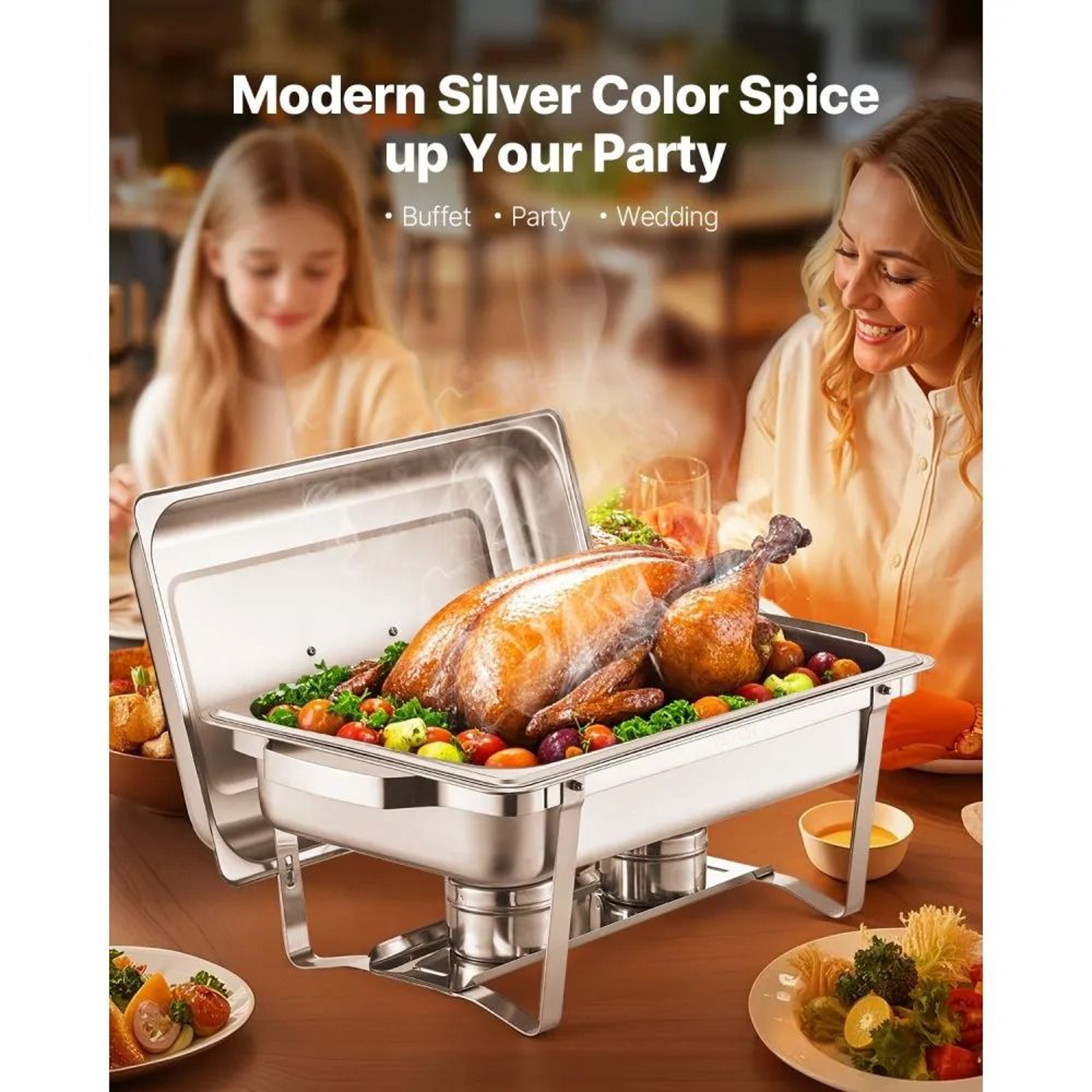 8 Qt Stainless Steel Chafing Dish Buffet Set With 6 Warmers And Folding Stands 1