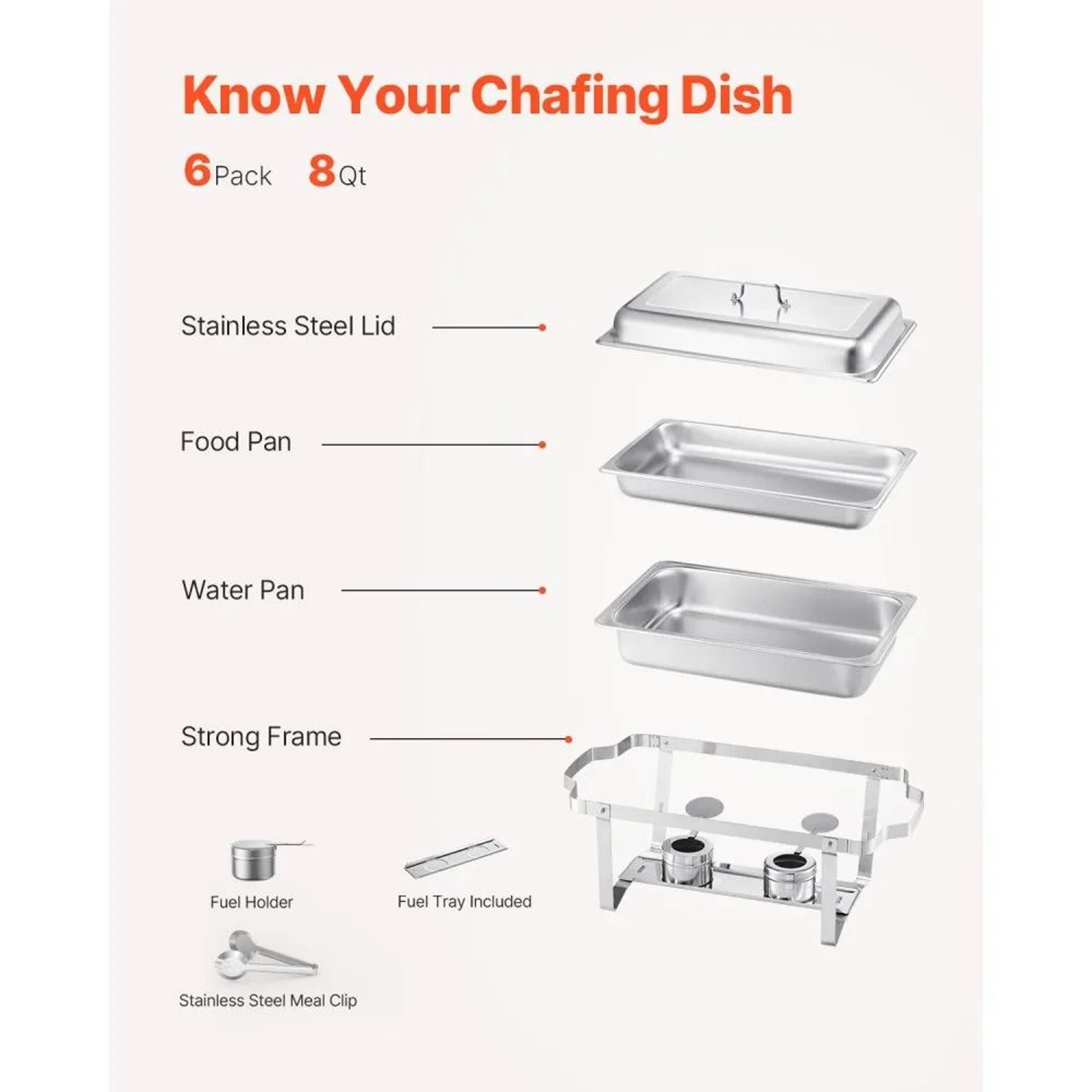 8 Qt Stainless Steel Chafing Dish Buffet Set With 6 Warmers And Folding Stands 3