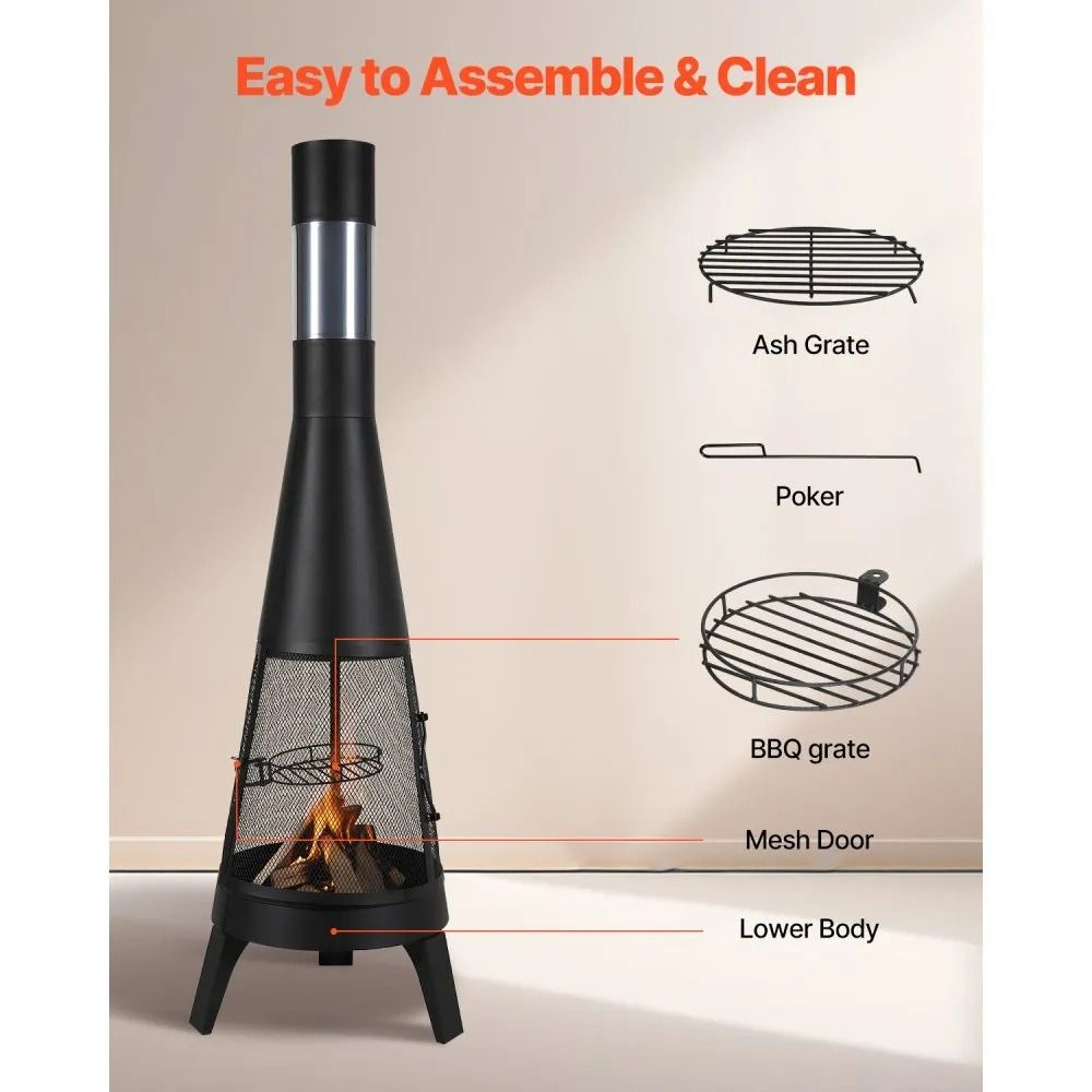 20Inch Outdoor Wood Burning Chiminea Fire Pit With BBQ Grill And Rainproof Cover 1