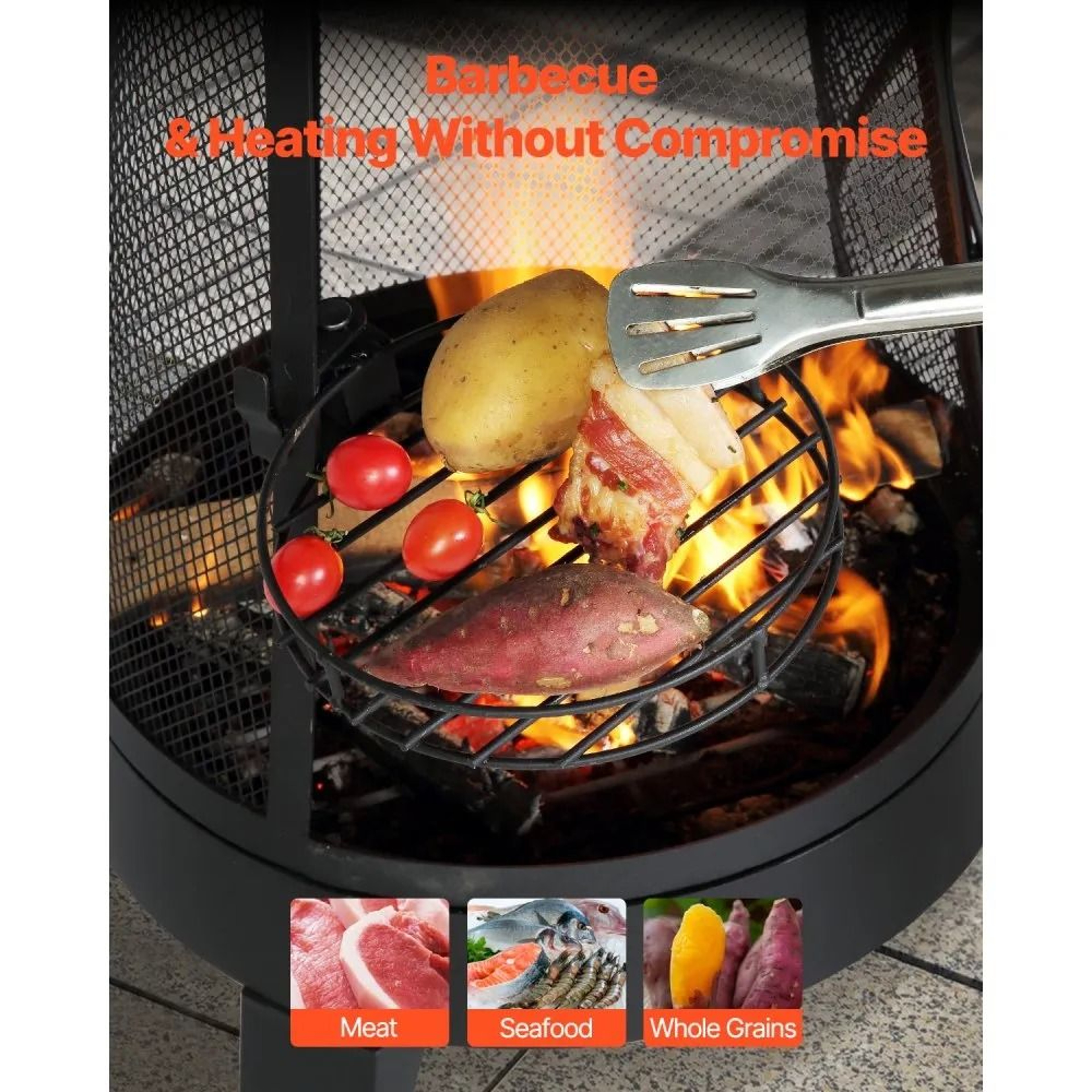 20Inch Outdoor Wood Burning Chiminea Fire Pit With BBQ Grill And Rainproof Cover 4
