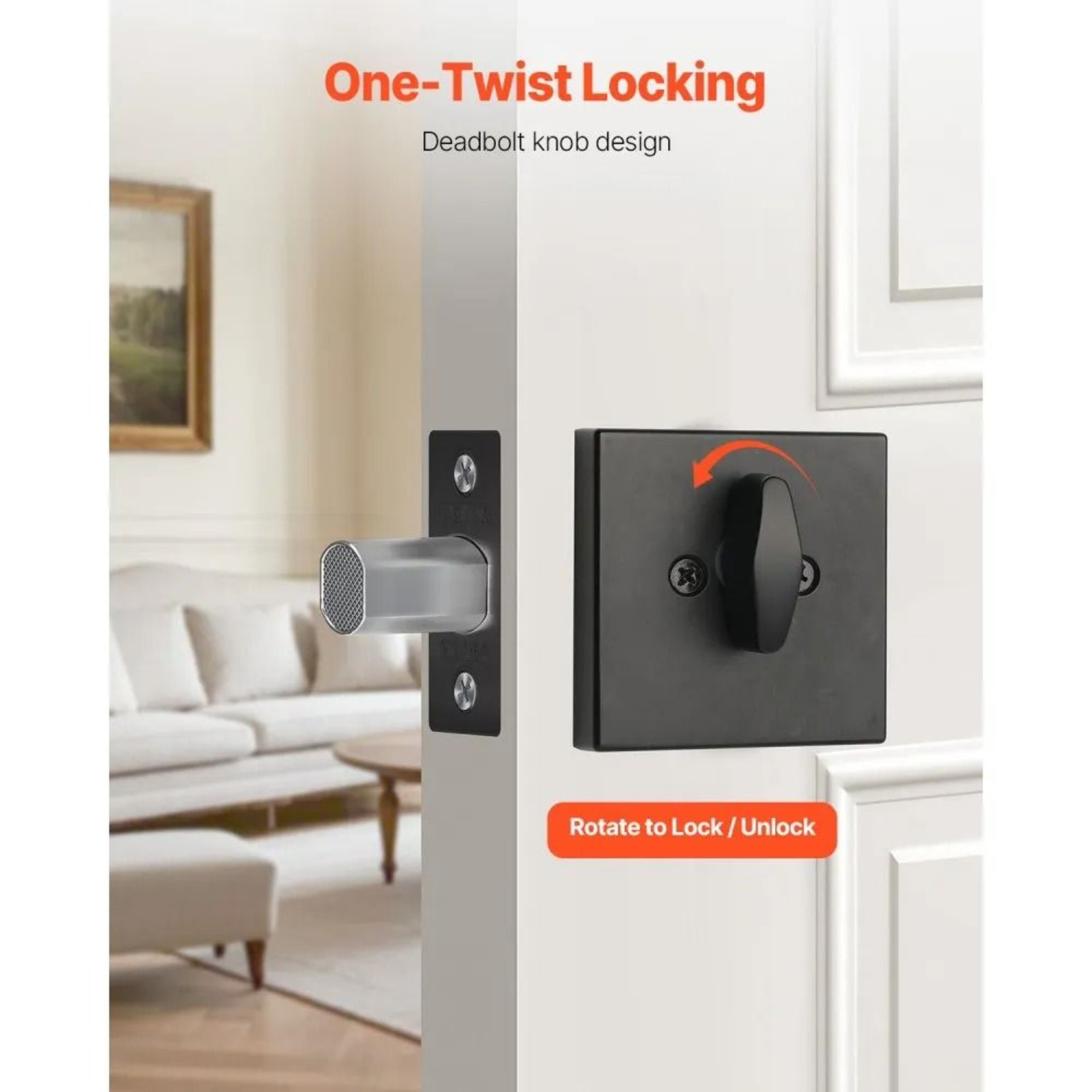 Single Cylinder Deadbolt Door Lock With Adjustable Latch And Matte Black Finish 2