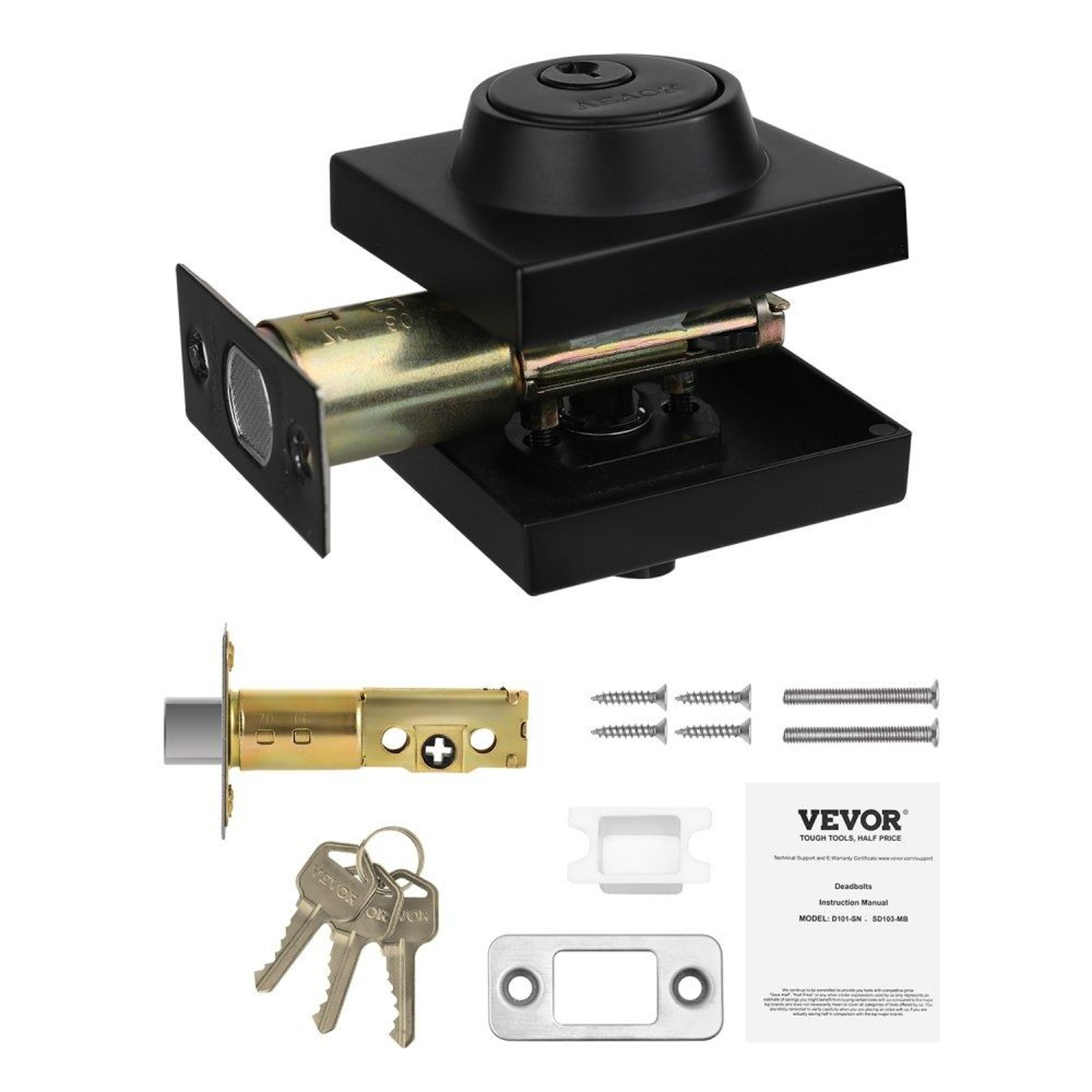 Single Cylinder Deadbolt Door Lock With Adjustable Latch And Matte Black Finish 0