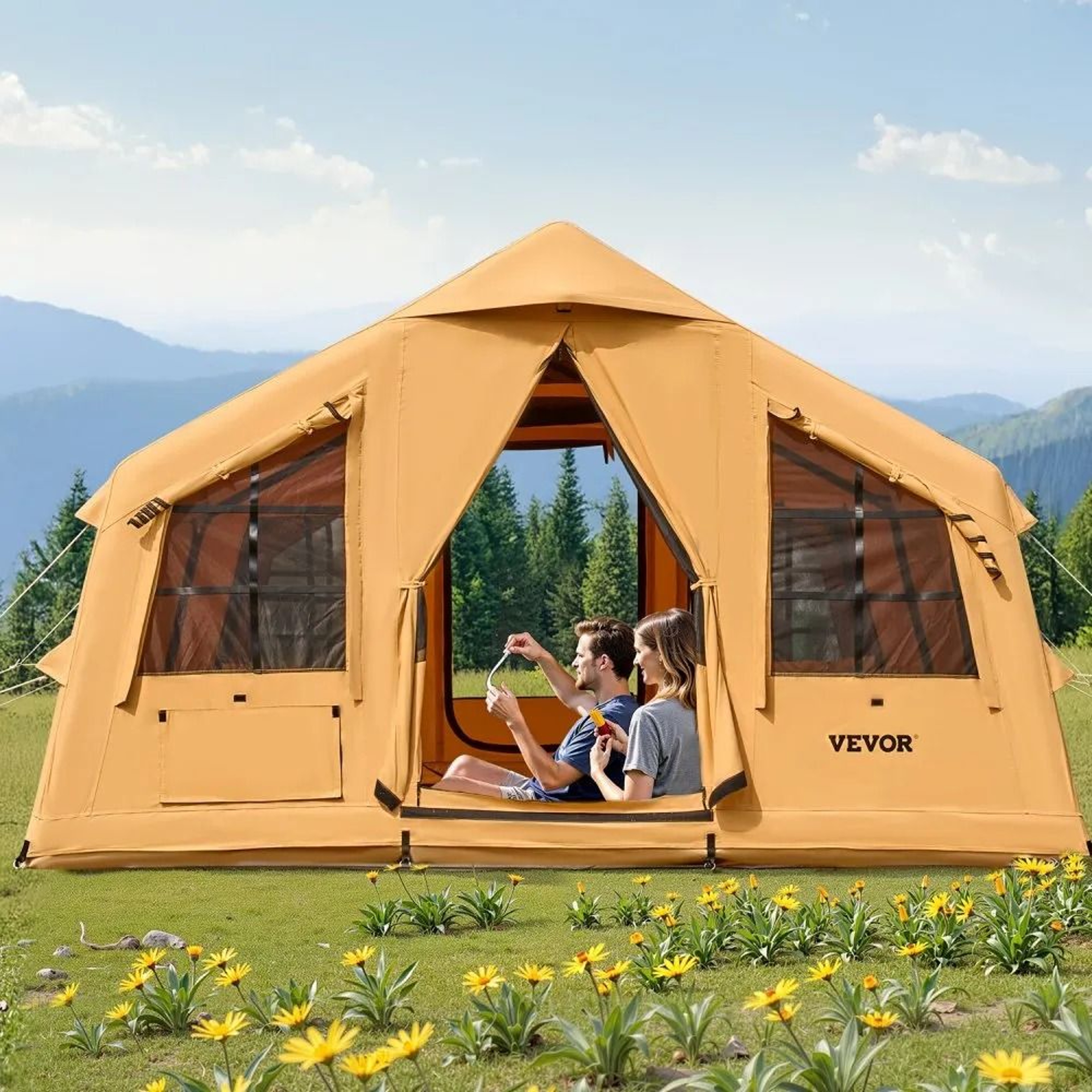 Inflatable Camping Tent For 812 People With Skylights And Stove Jack 7
