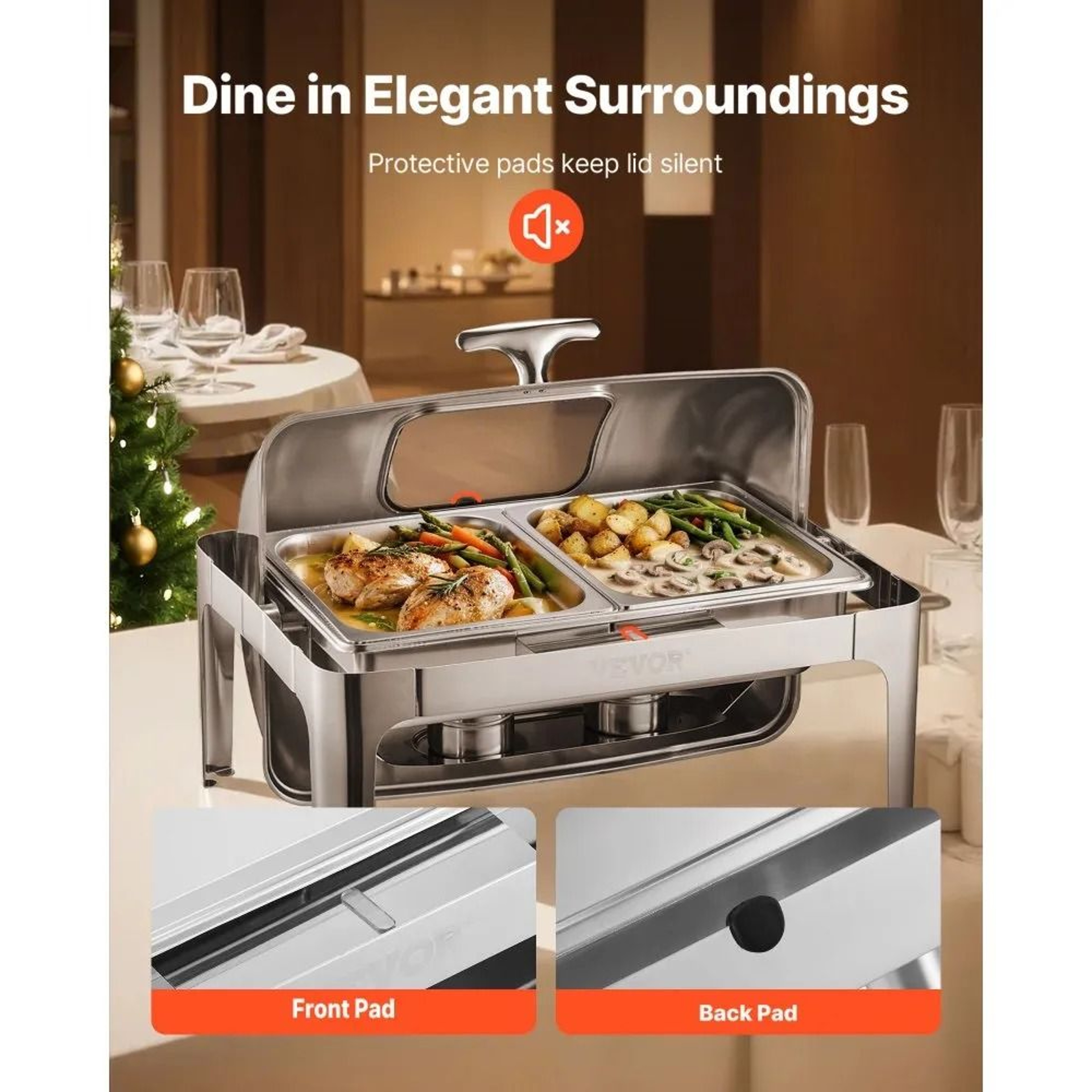 Stainless Steel Roll Top Chafing Dish Buffet Warmer With 2 HalfSize Food Pans 1