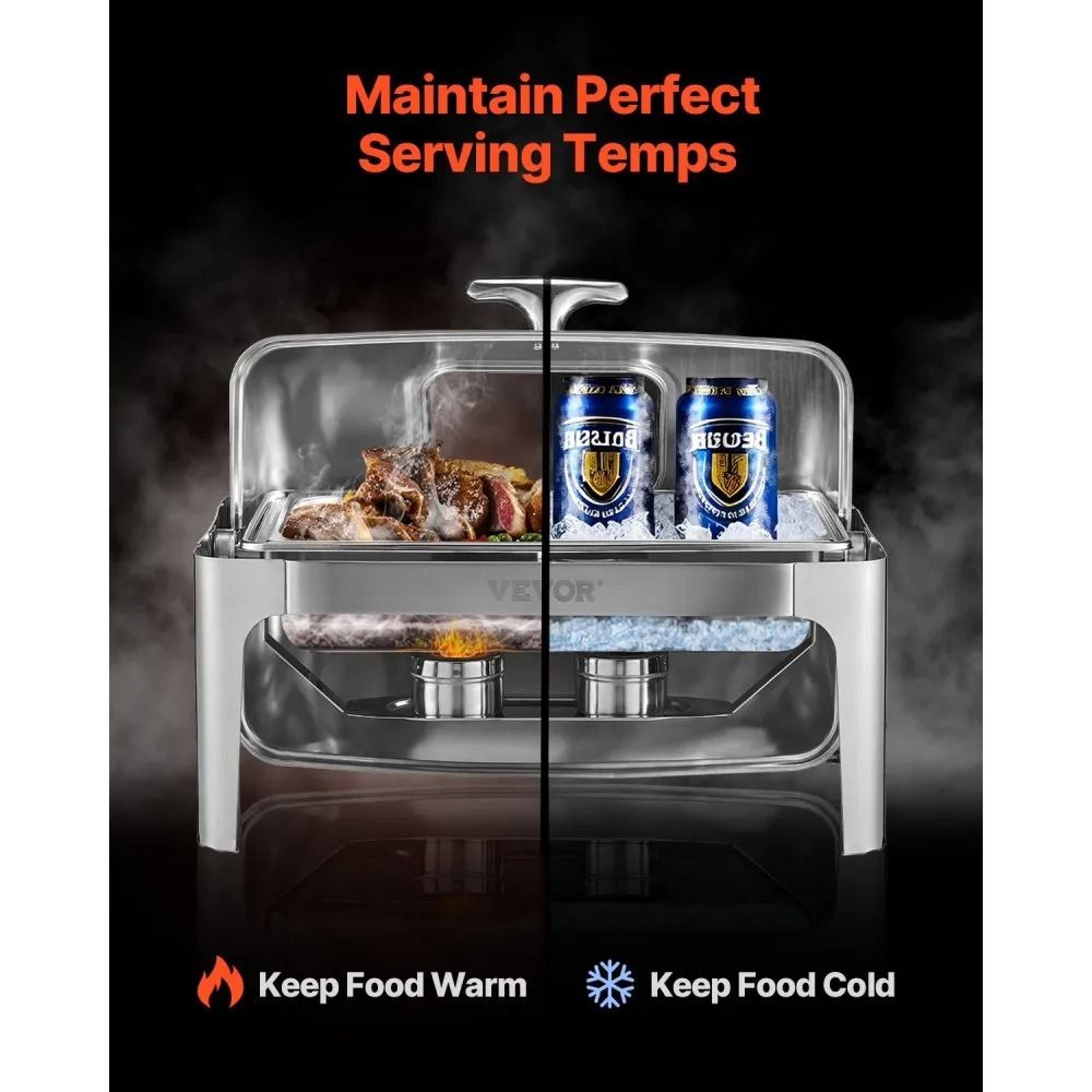 Stainless Steel Roll Top Chafing Dish Buffet Warmer With 2 HalfSize Food Pans 3