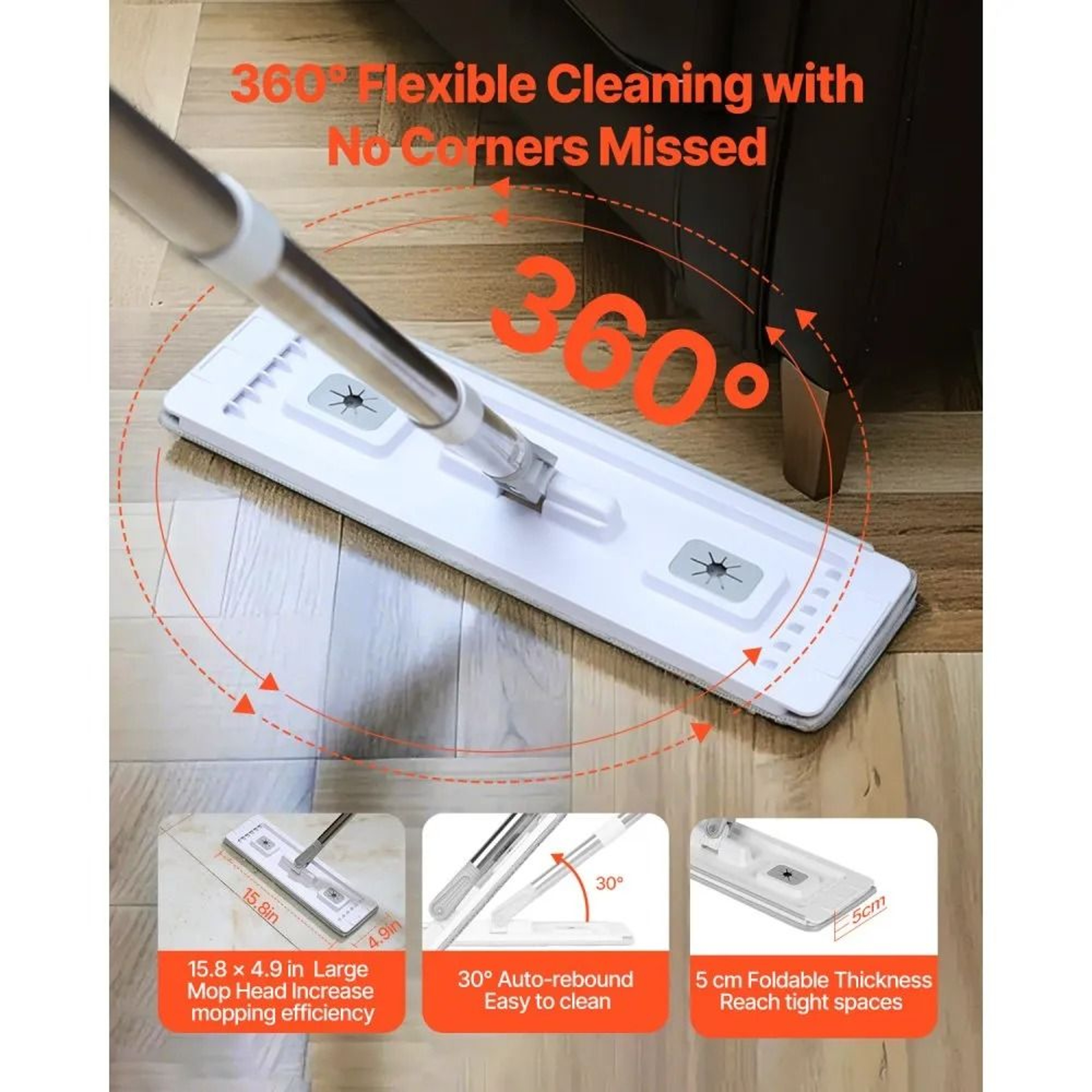 Flat Mop And Bucket With Wringer Set And 3 Washable Microfiber Pads 2