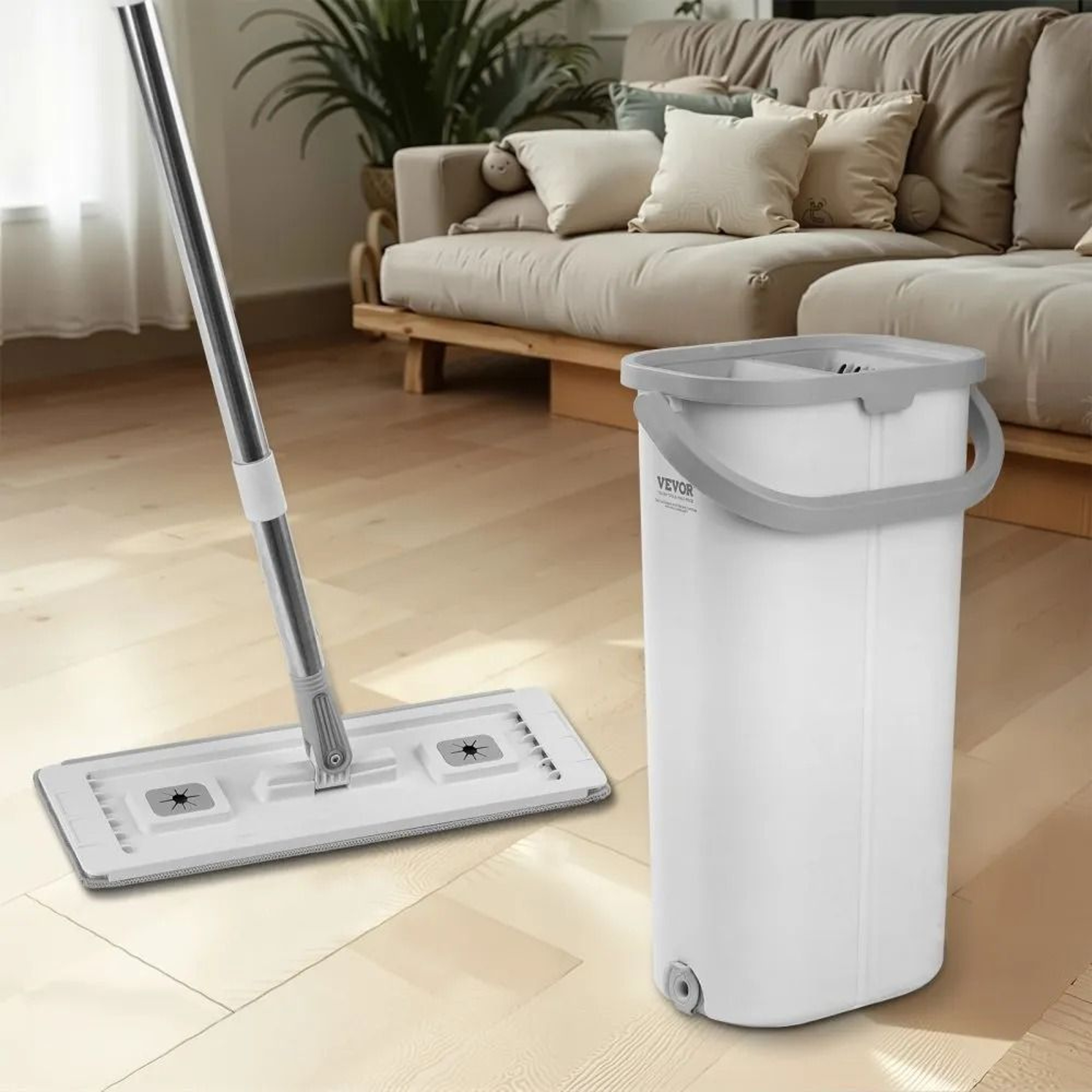 Flat Mop And Bucket With Wringer Set And 3 Washable Microfiber Pads 5