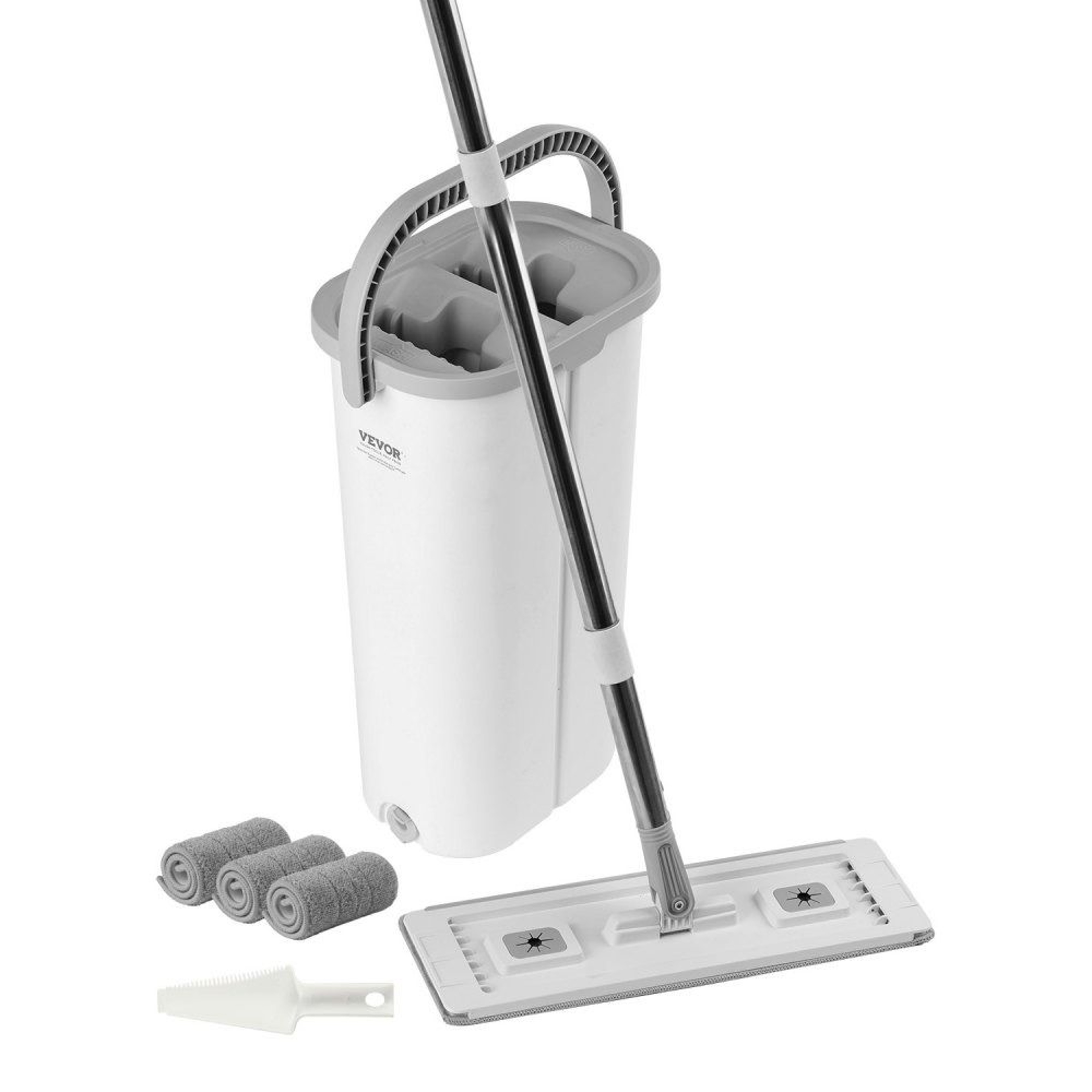 Flat Mop And Bucket With Wringer Set And 3 Washable Microfiber Pads 0