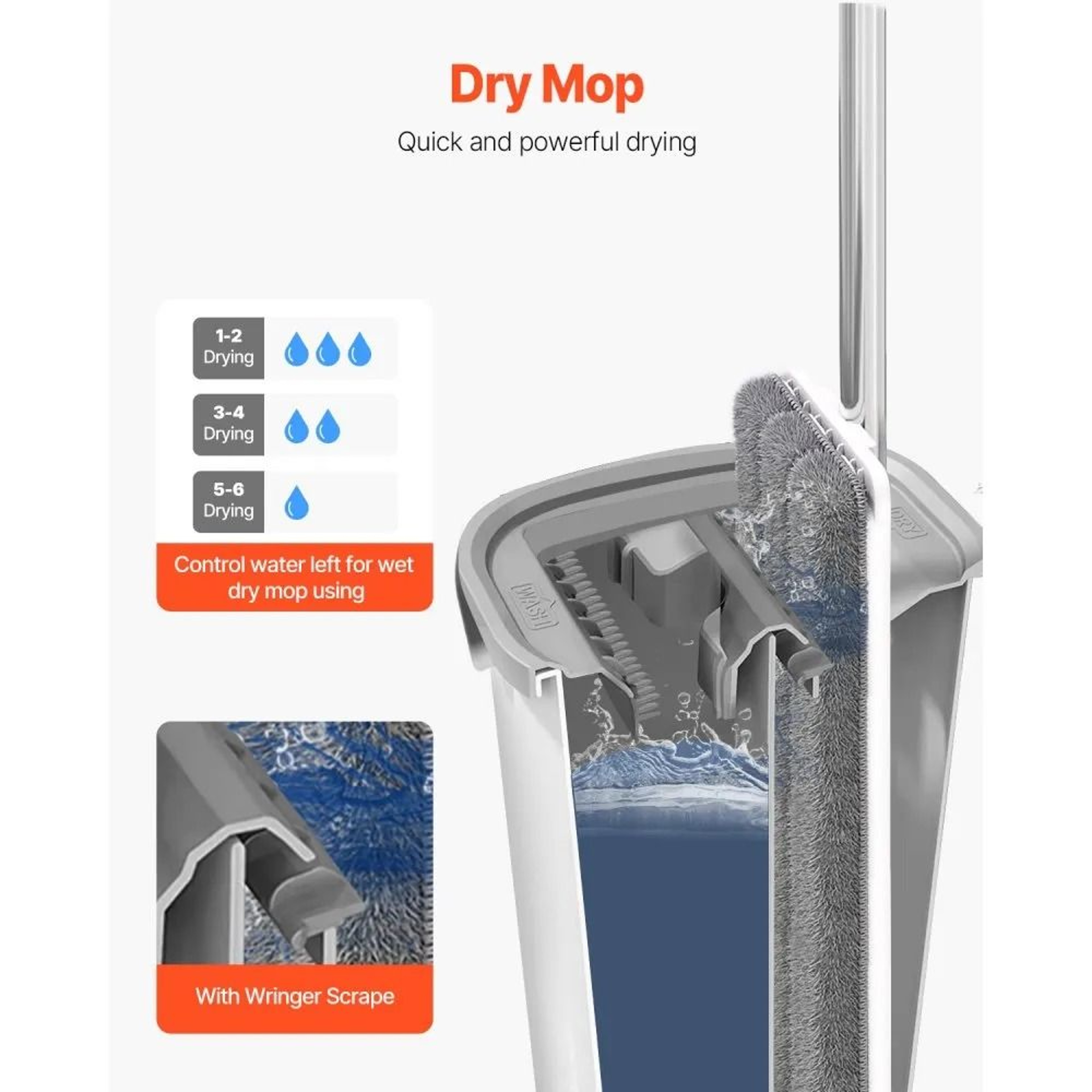 Flat Mop And Bucket With Wringer Set And 3 Washable Microfiber Pads 3