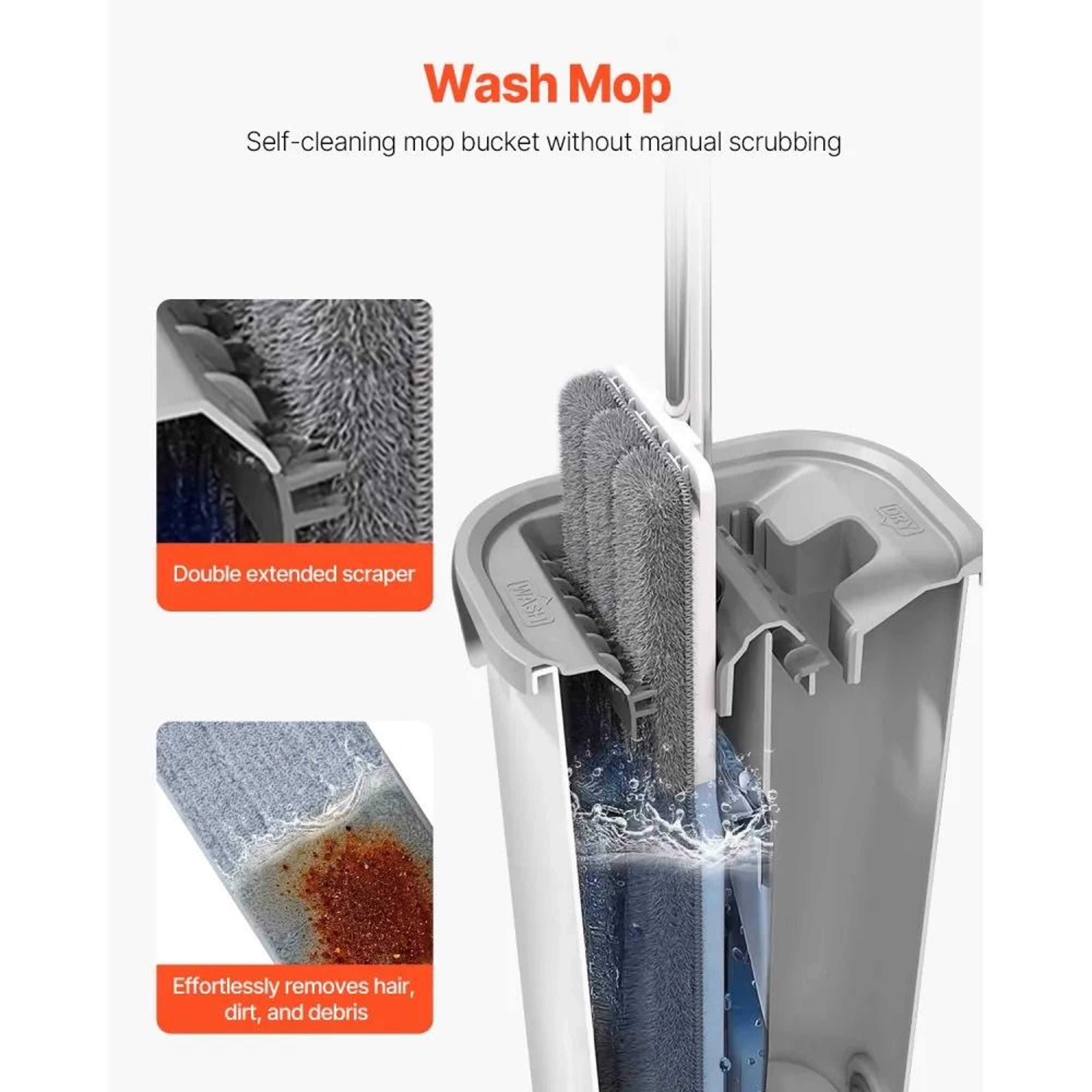 Flat Mop And Bucket With Wringer Set And 3 Washable Microfiber Pads 4