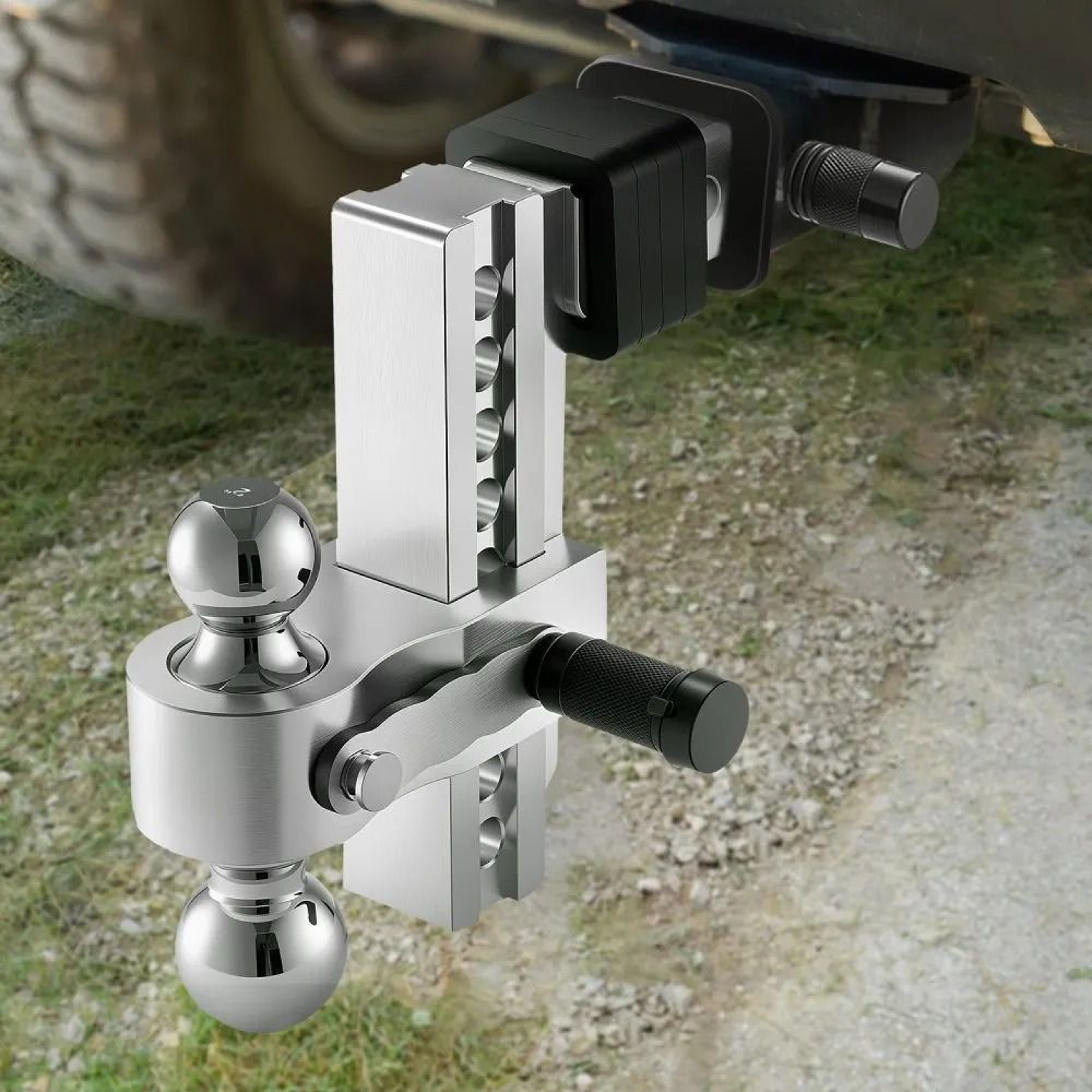 Adjustable Trailer Hitch With 8Inch Drop And TriBall Mount For 2Inch Receiver 5