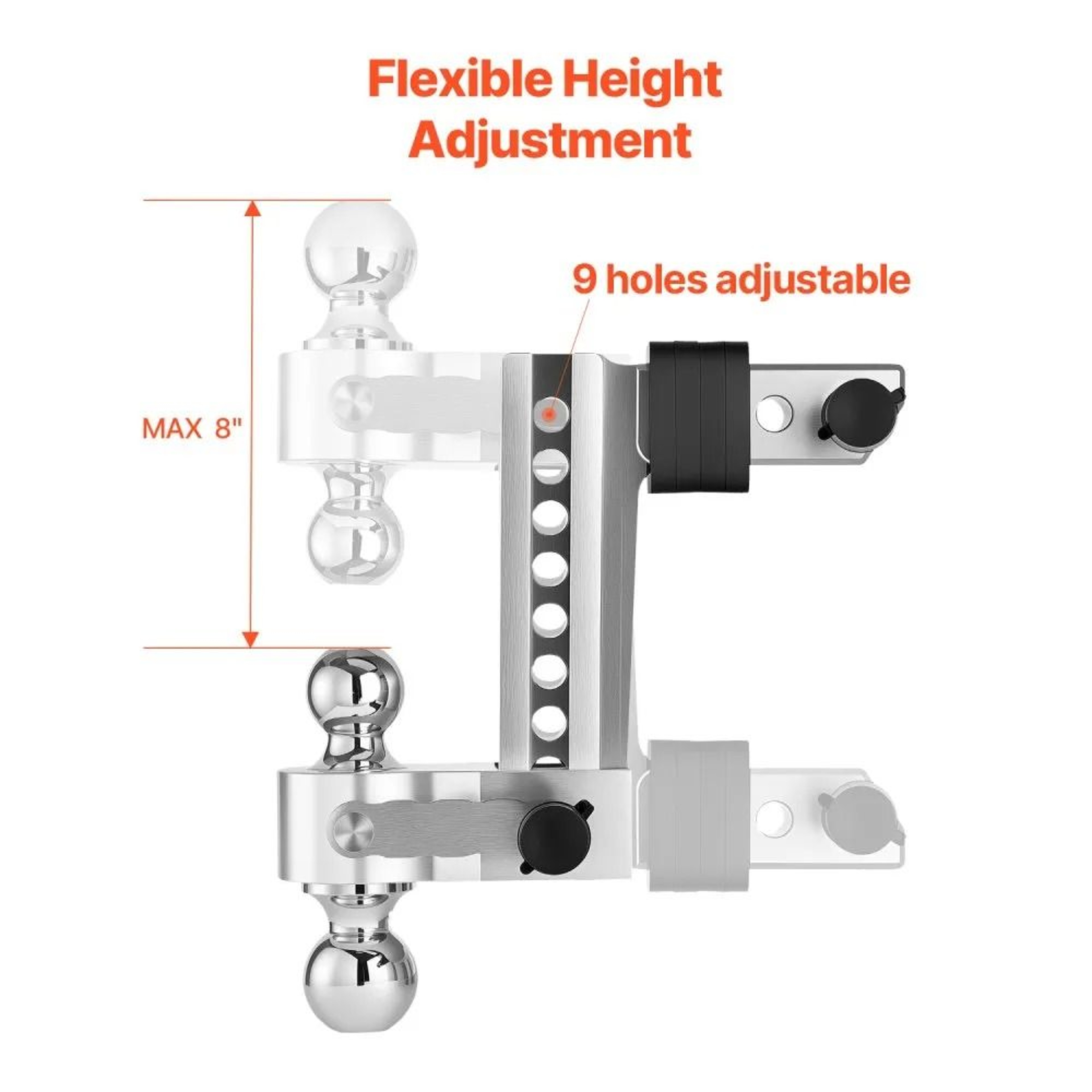 Adjustable Trailer Hitch With 8Inch Drop And TriBall Mount For 2Inch Receiver 2
