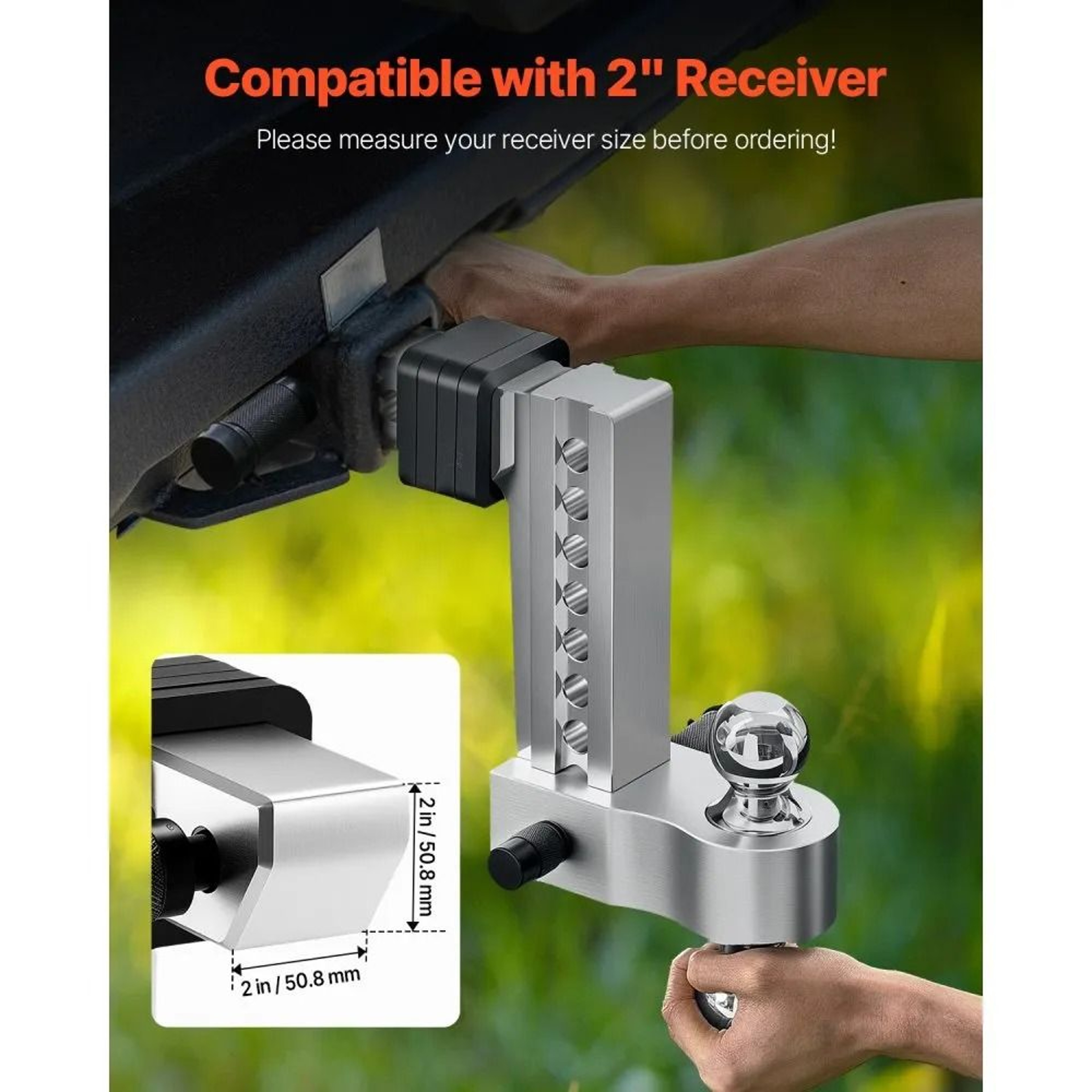 Adjustable Trailer Hitch With 8Inch Drop And TriBall Mount For 2Inch Receiver 3