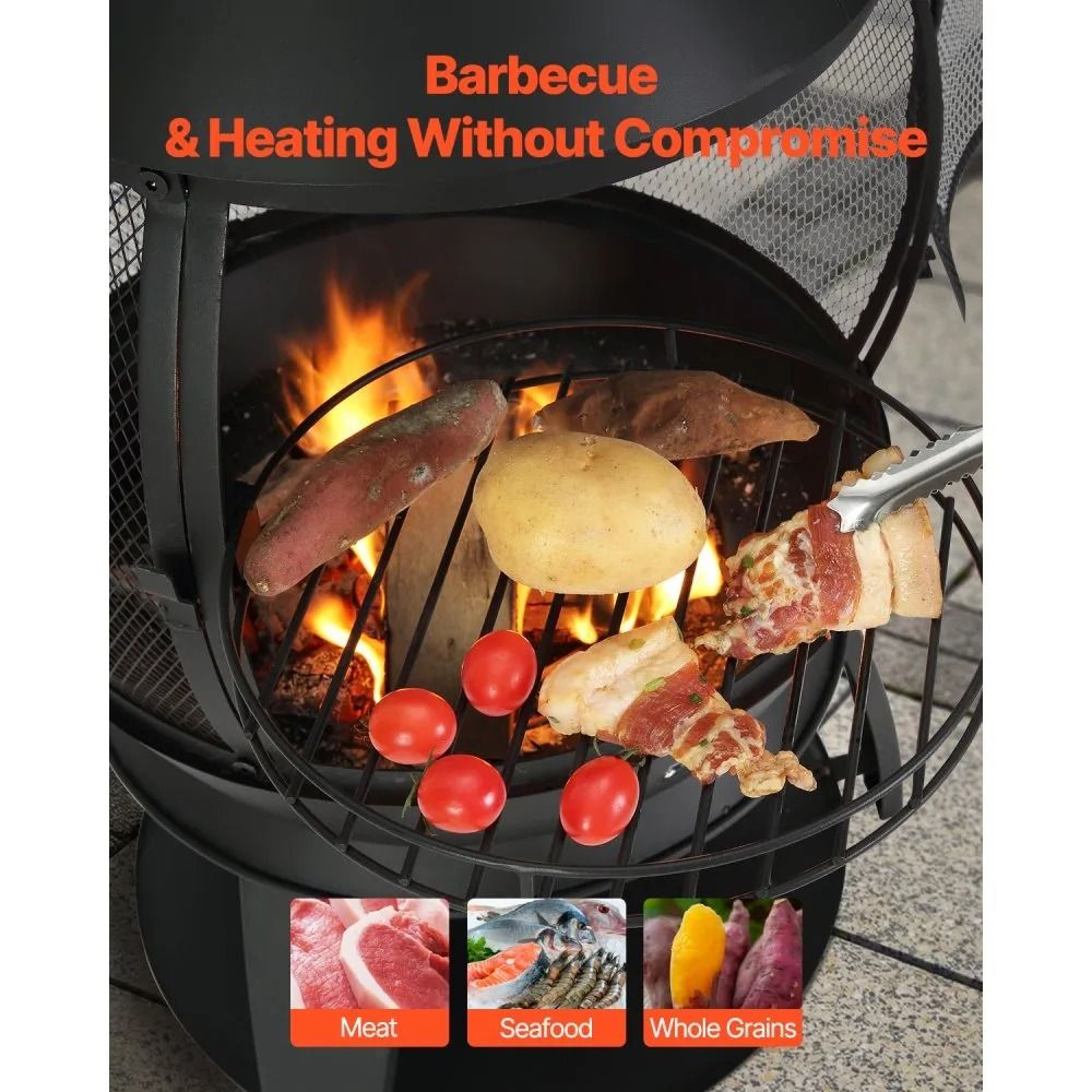 22 Inch Outdoor Wood Burning Chiminea Fire Pit With BBQ Grill And Protective Cover 2