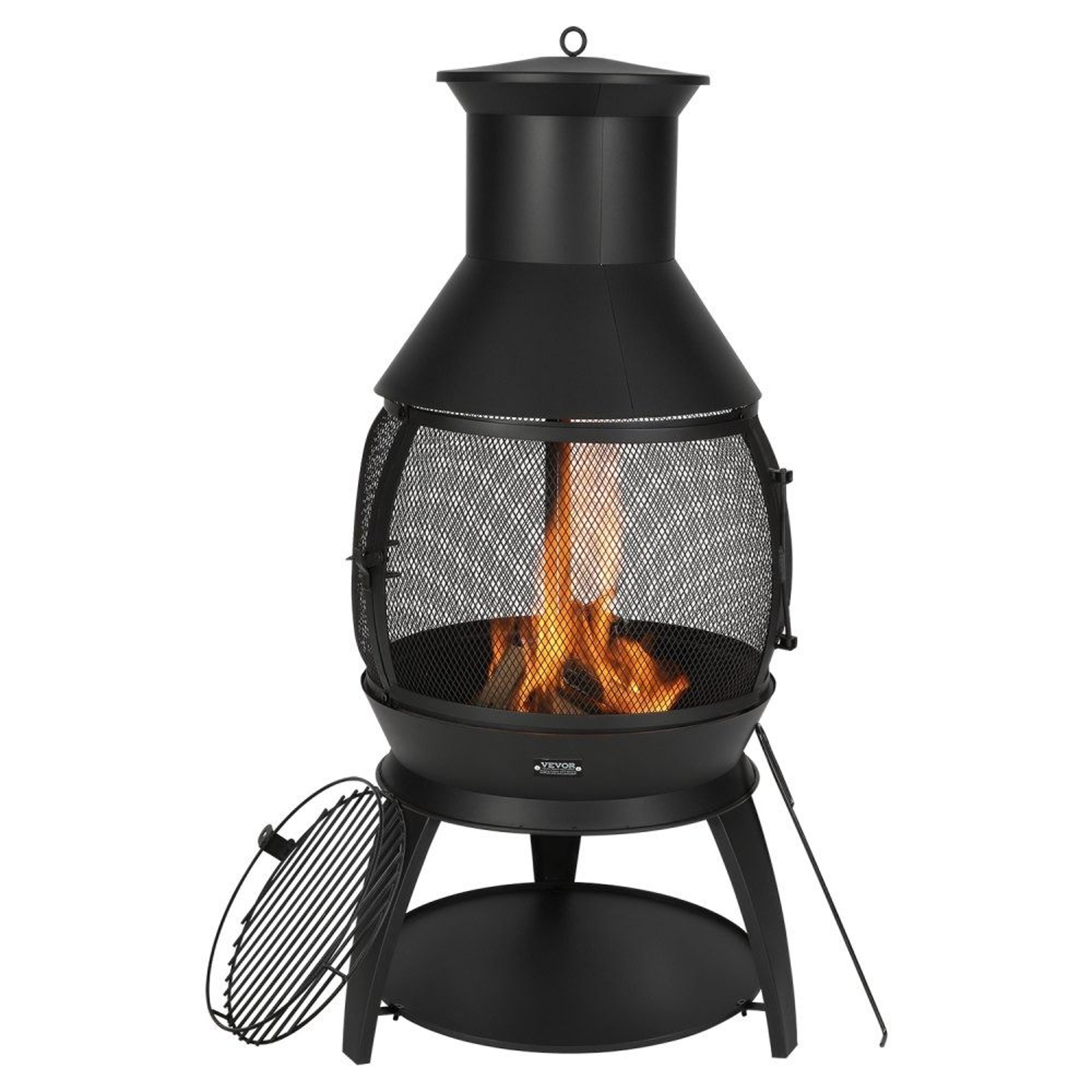 22 Inch Outdoor Wood Burning Chiminea Fire Pit With BBQ Grill And Protective Cover 0