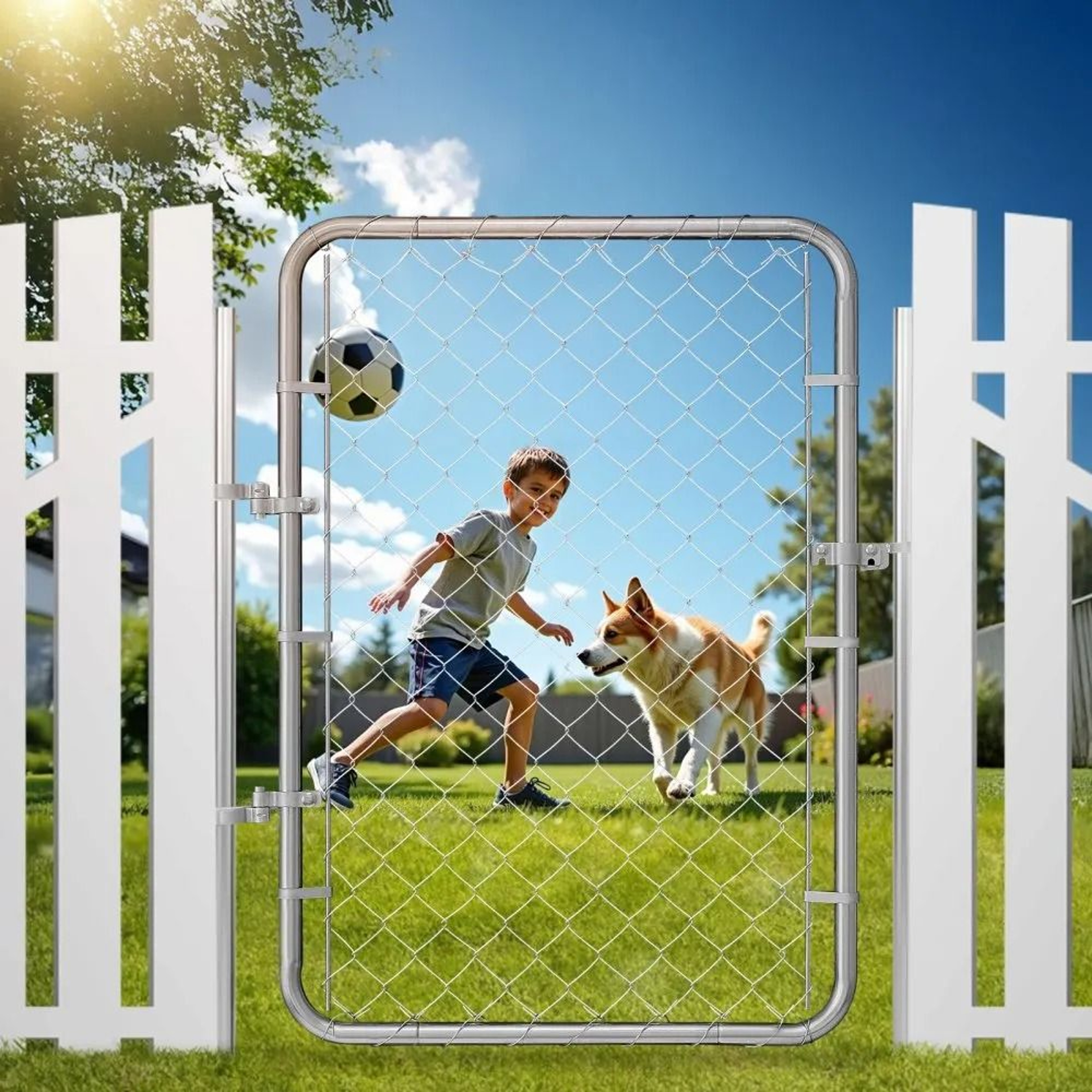 Chain Link Fence Gate 32 X 46 Inch Adjustable Galvanized Steel Garden Gate 6