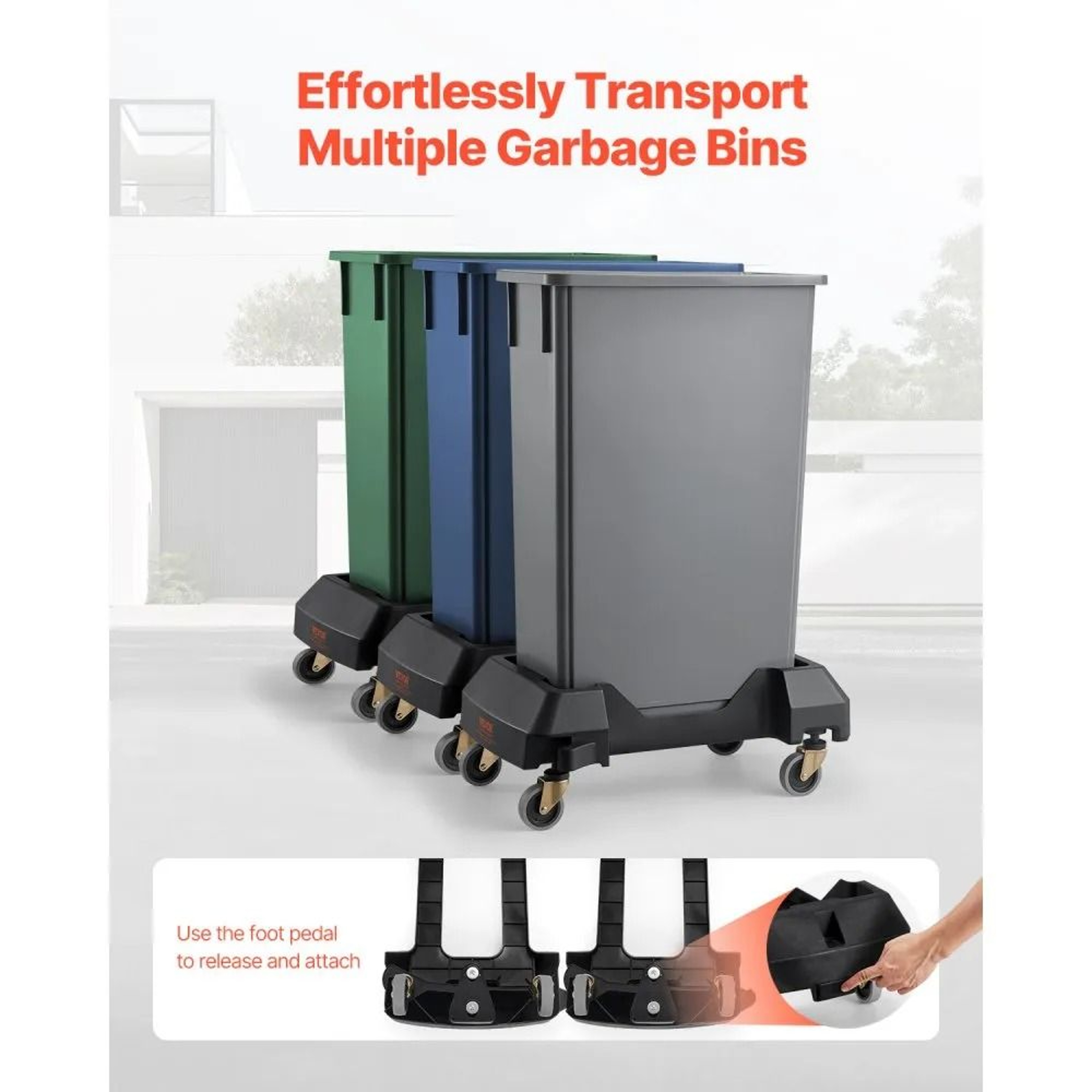 Trash Can Dolly For 16 And 23 Gallon Bins With 4 Lockable Wheels 200 Lb Capacity 5