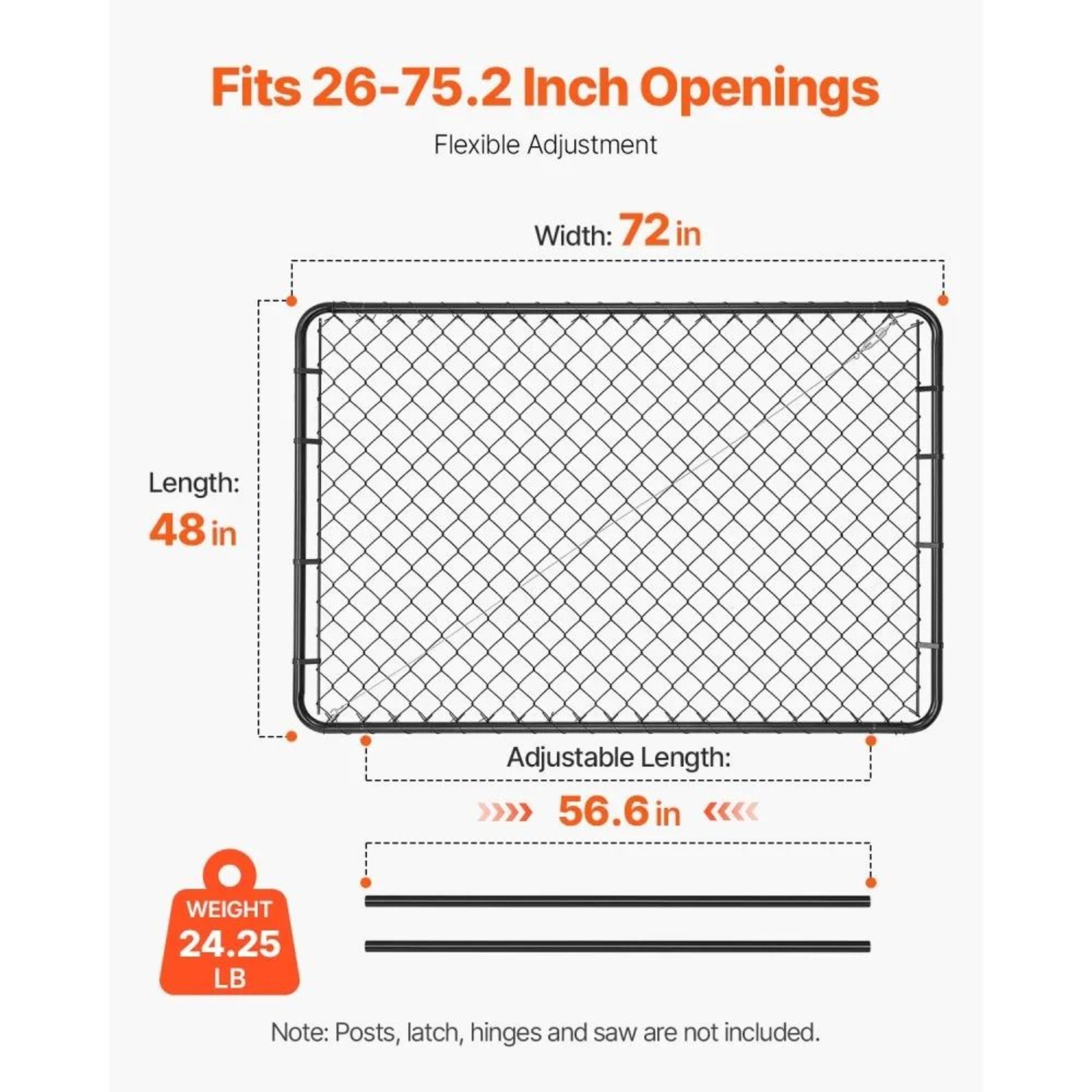 Adjustable Chain Link Fence Gate 72 X 48 Inch Galvanized Steel With Plastic Coating 2