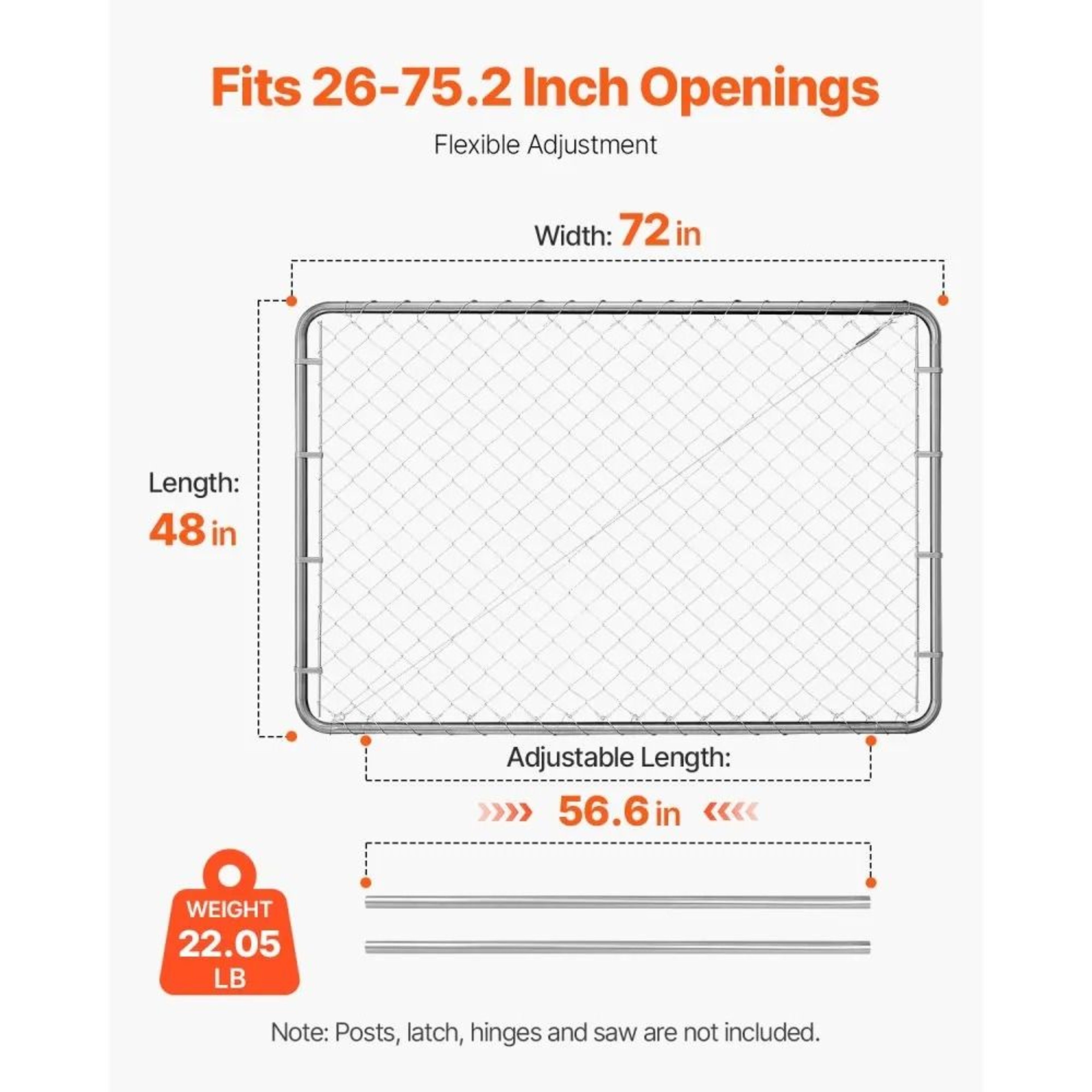 Adjustable Chain Link Fence Gate 72 X 48 Inch Galvanized Steel Garden Gate 3