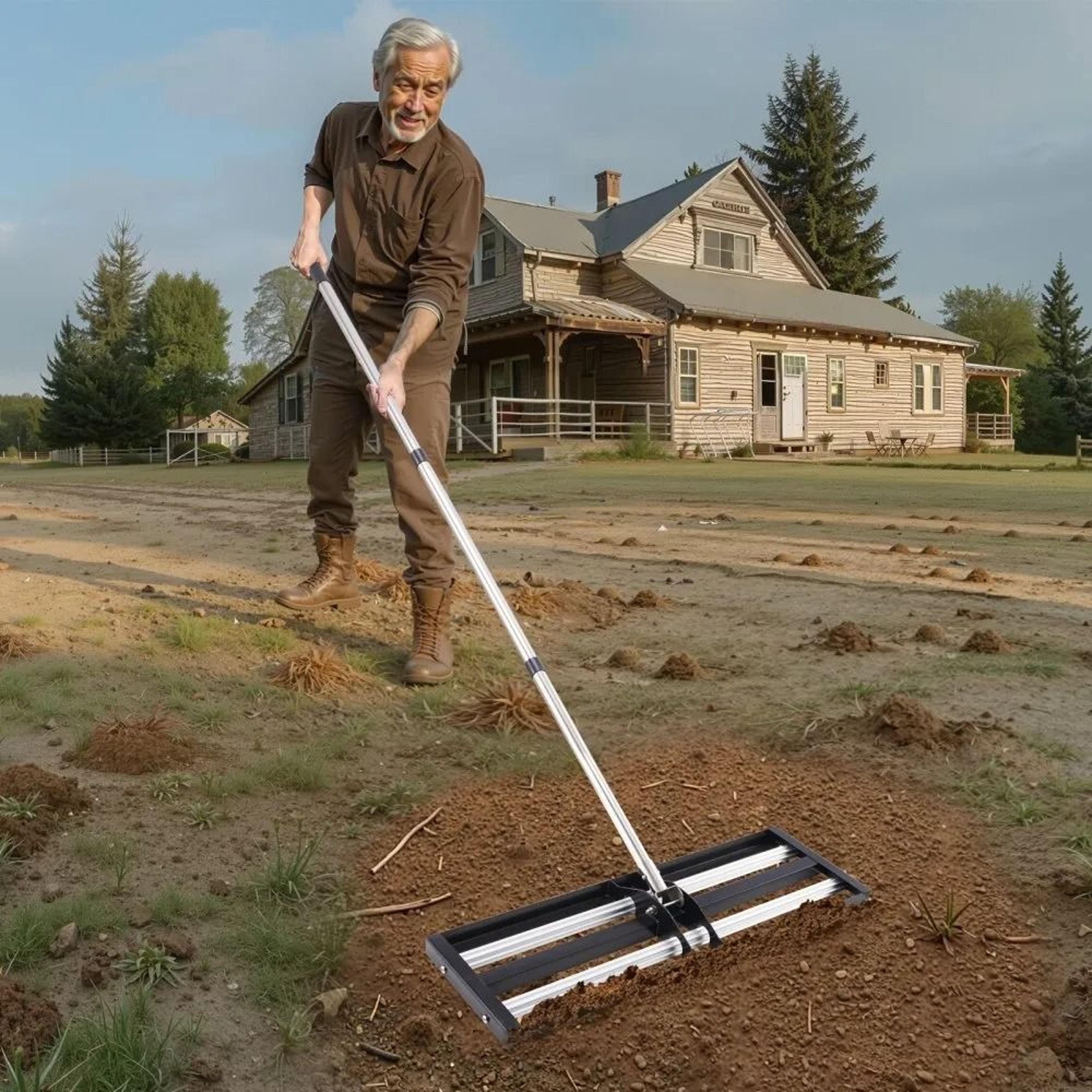 Lawn Leveling Rake With Rollers 30 X 10 Inch Stainless Steel Adjustable Handle 5