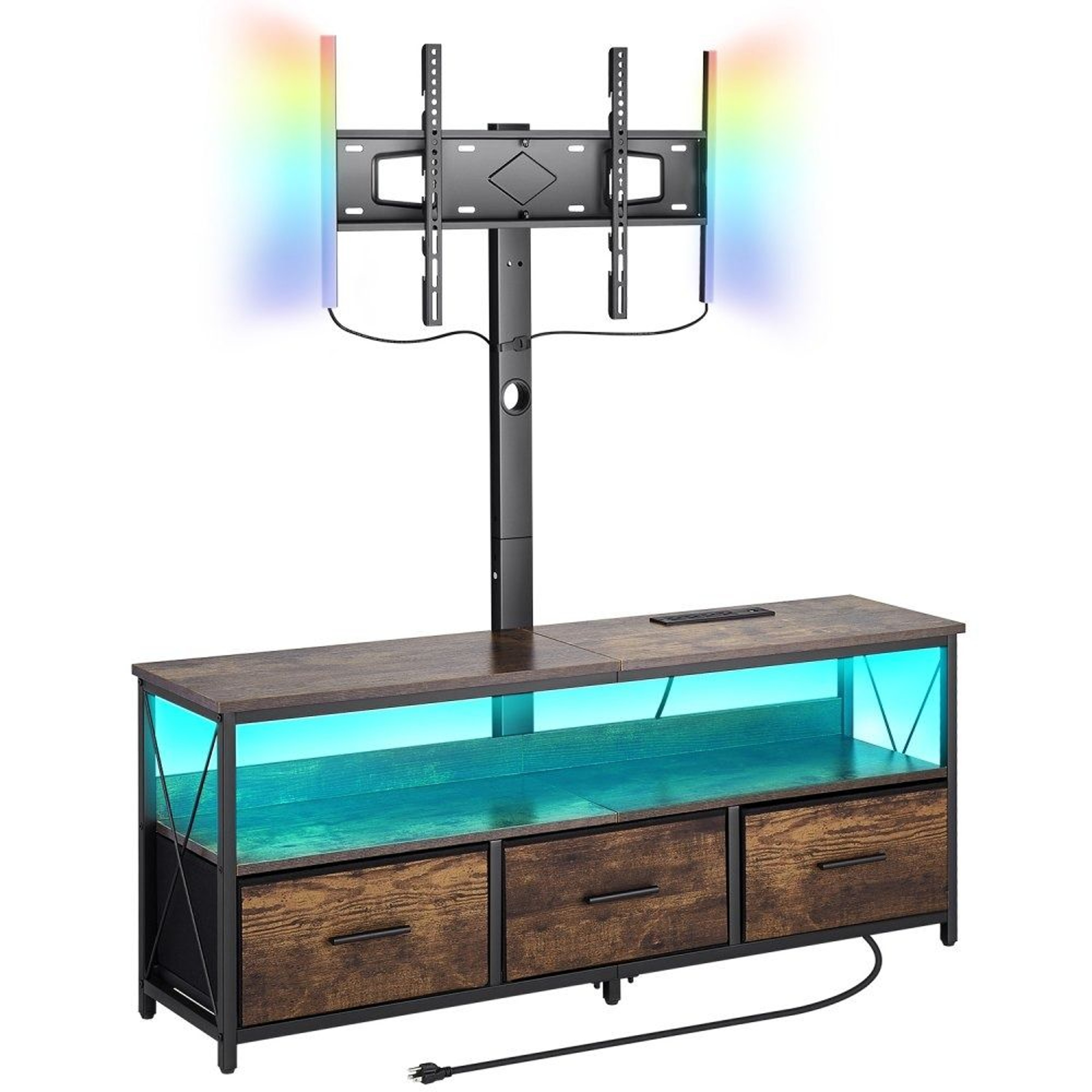 52Inch TV Stand With Mount For 3275 Inch TVs With LED Lights And Power Outlets 0