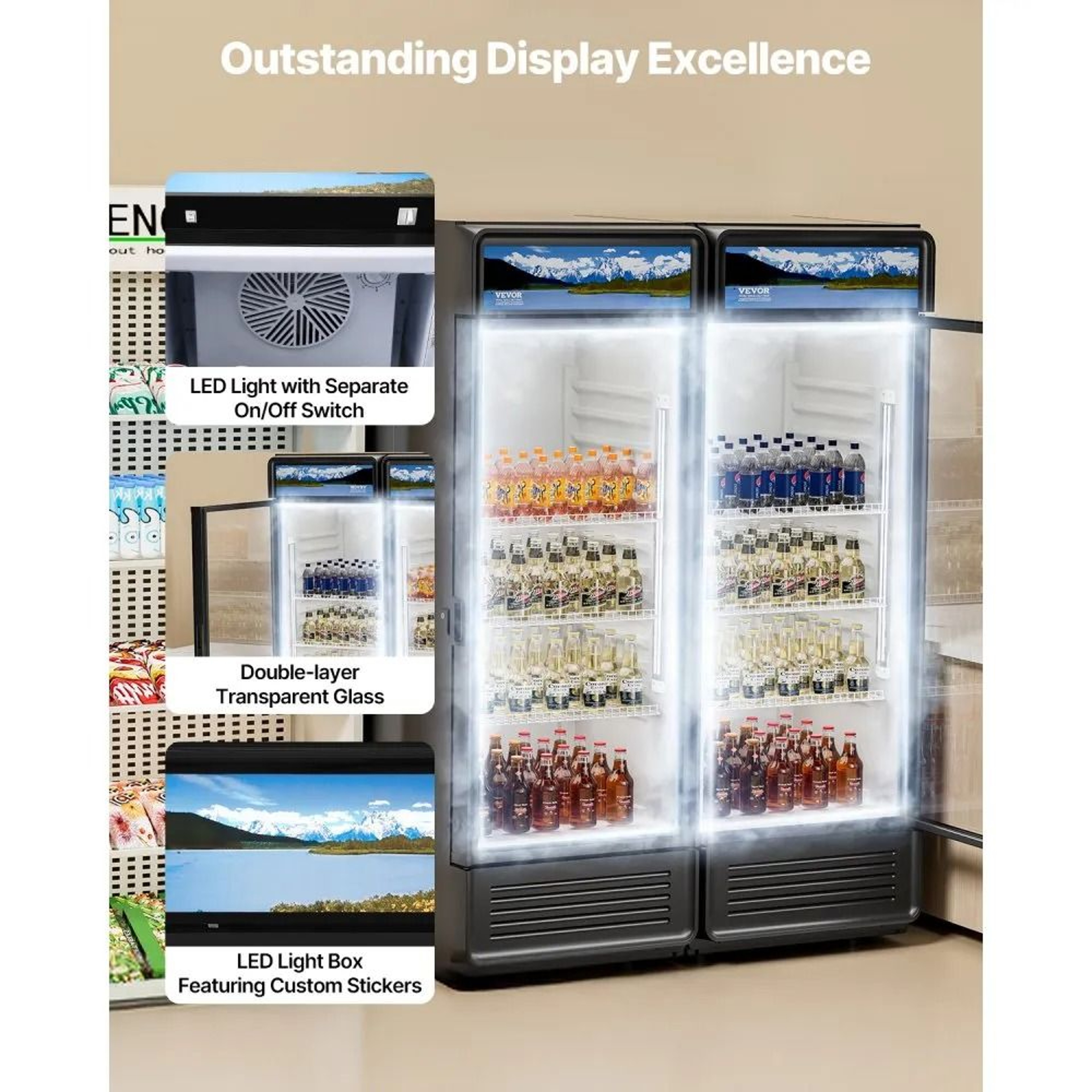 Commercial Beverage Display Refrigerator 69 Cu Ft With Glass Door And LED Lighting 2