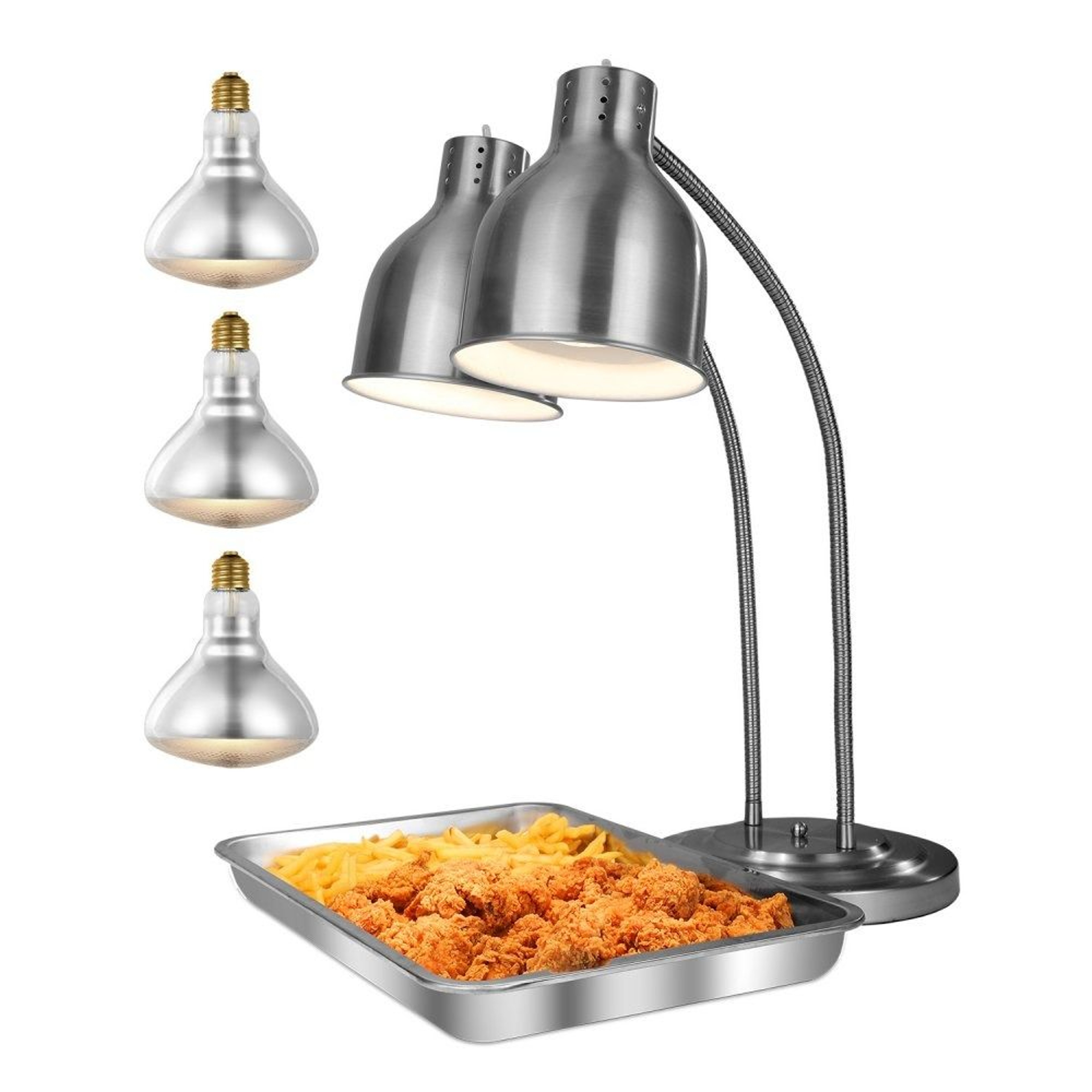 500W Commercial Food Heat Lamp With Dual Adjustable Heads And Stainless Steel Body 0